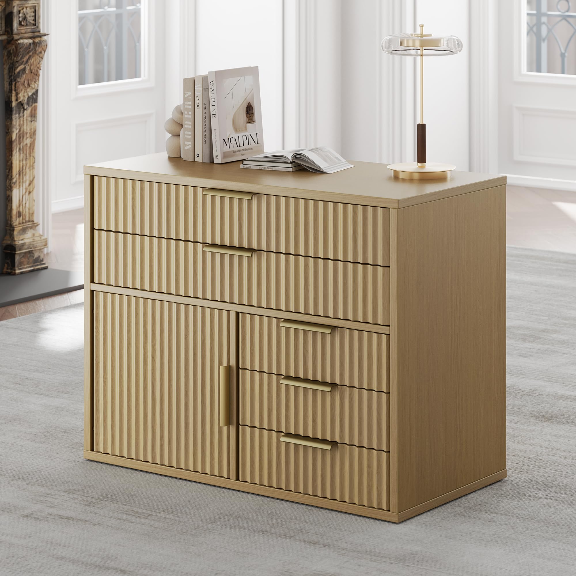 Amazon.com: Perledesign Fluted File Cabinet with 5 Drawers, Large