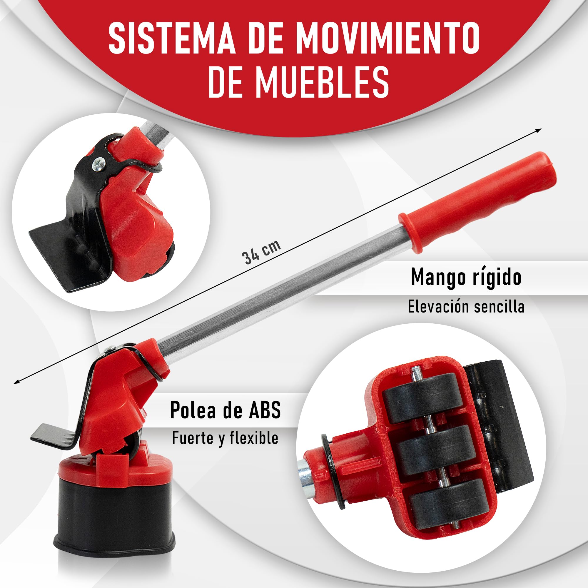 Ruedas para Mover Muebles Pesados - Elevador de Muebles hata 300 kg, Kit de Transporte con Palanca y 4 Patines deslizantes, Incluye Bolsa de Almacenamiento Gratis, Sin Esfuerzo y sin Dañar la Espalda