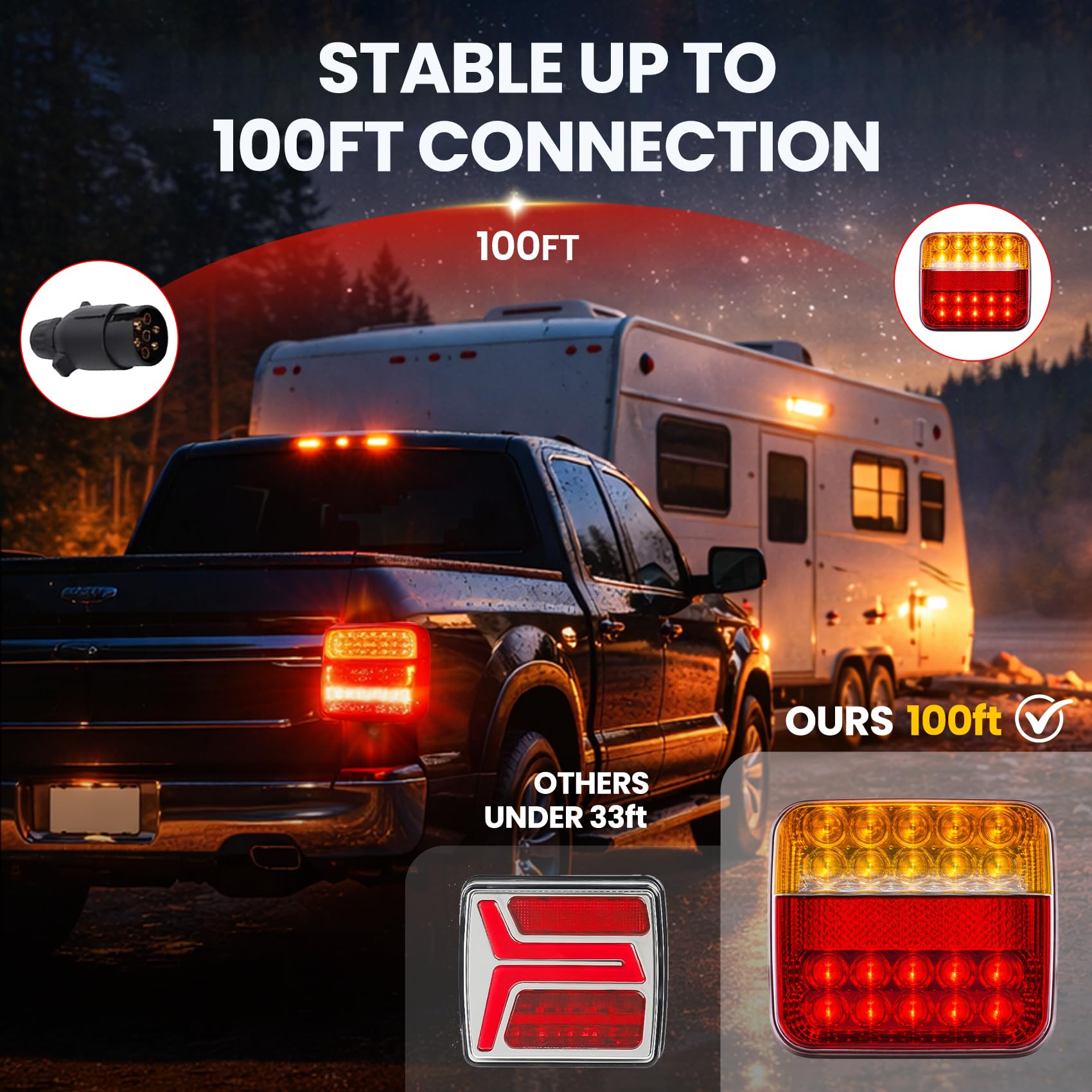 2 Pack Luces Traseras LED Magnéticas Inalámbricas para Remolque, Camión y Caravana – 12V, Recargables, Impermeables IP65, ECE Aprobado, Enchufe de 7 Pines
