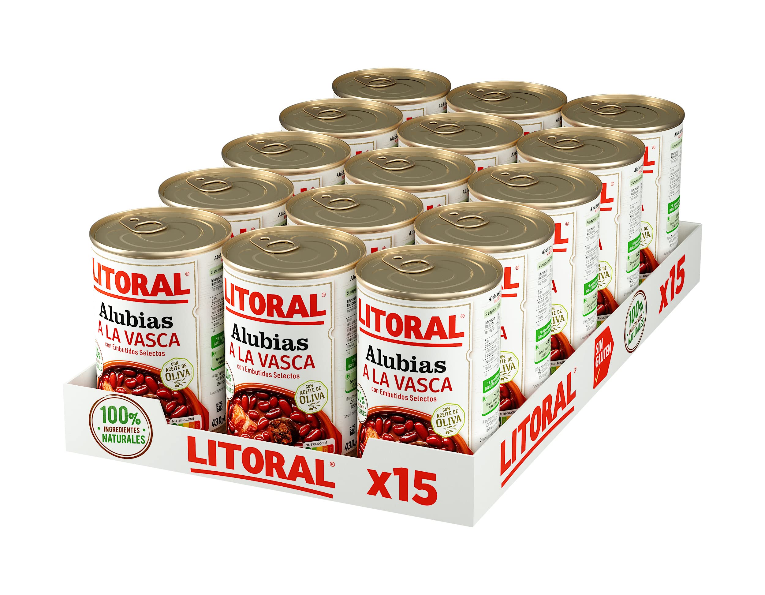 LITORAL Alubias a la Vasca - Plato Preparado Sin Gluten - Pack de 15x430g - Total: 6.45kg