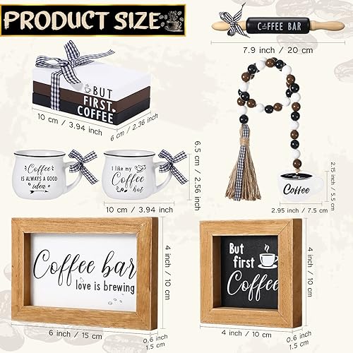 Miniatura 2 de Yookeer Juego de 7 piezas de decoración de bandejas escalonadas de café, mini bar, exhibición de arte enmarcada de café, letrero de madera, mini