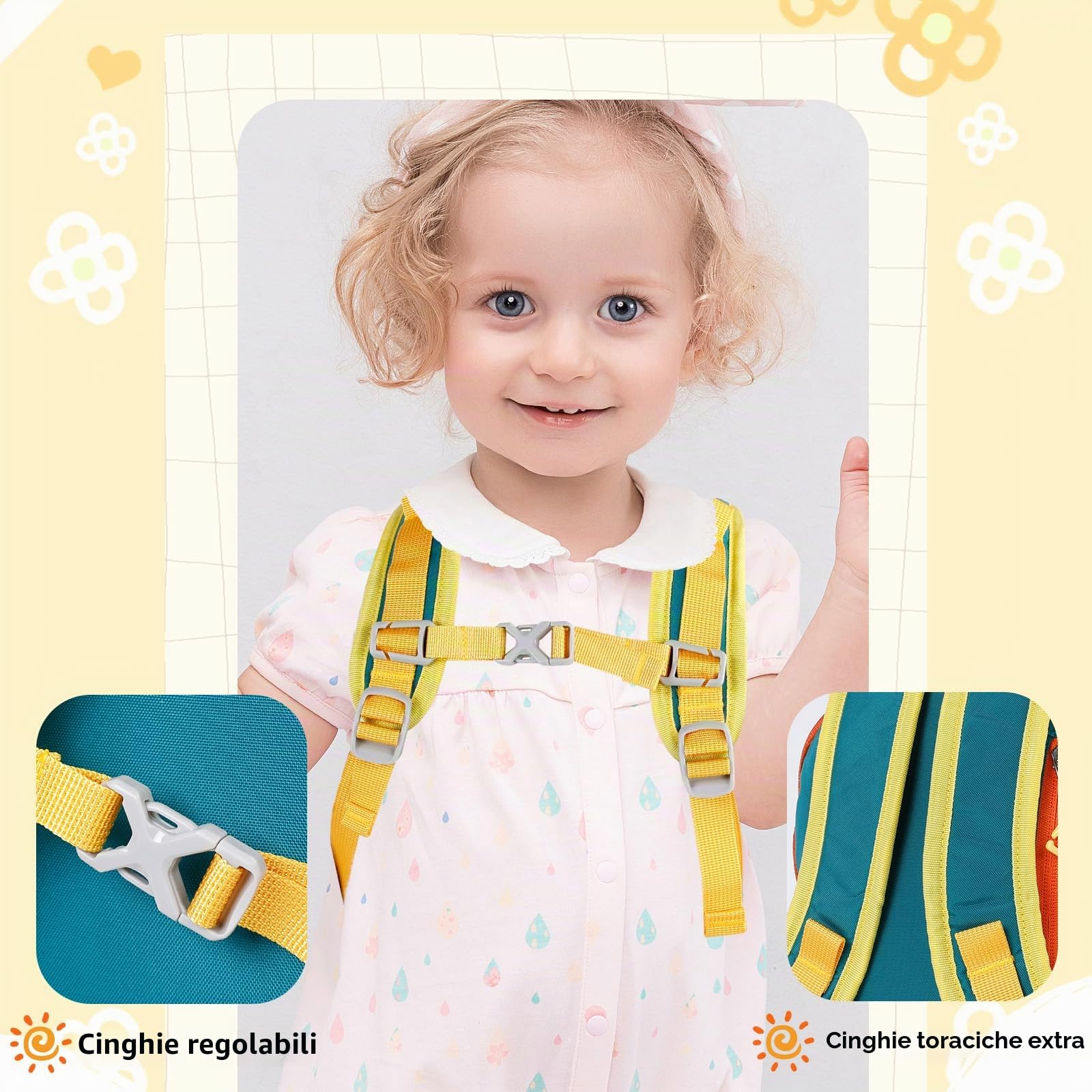 Cozary Zaino per Bambini All'Aperto, 5L Impermeabile Sportivo Adatto, Confortevole Zaino da Trekking per 1-3 Bambini, Design Traspirante, per Scuola, Viaggio e Sport, Arancione