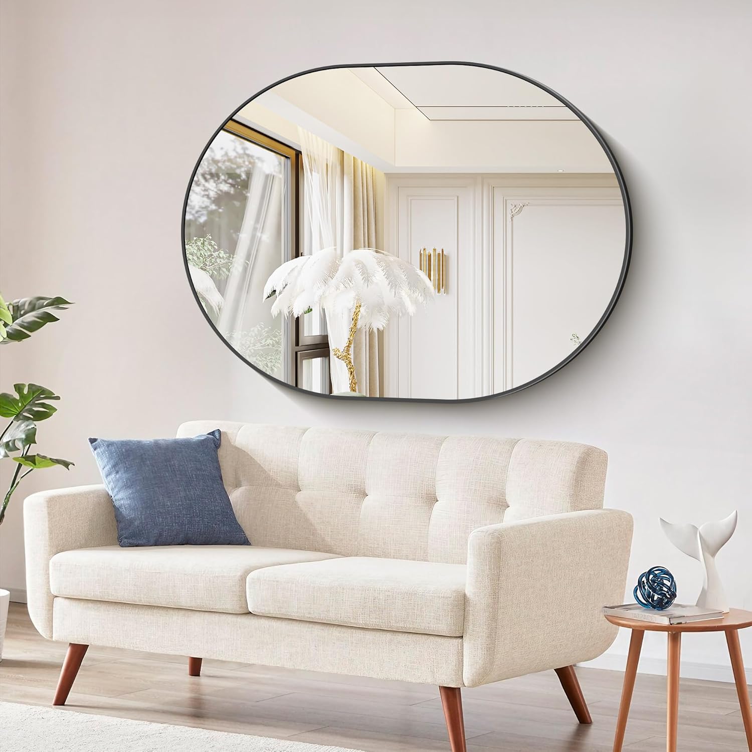 Bathroom Mirrors, 36" x48" Black Mirrors, Oval Vanity Mirrors, Metal Framed Wall Mounted Mirrors, Vertical/Horizontal Mirror for Bathroom Bedroom Entryway Living Room