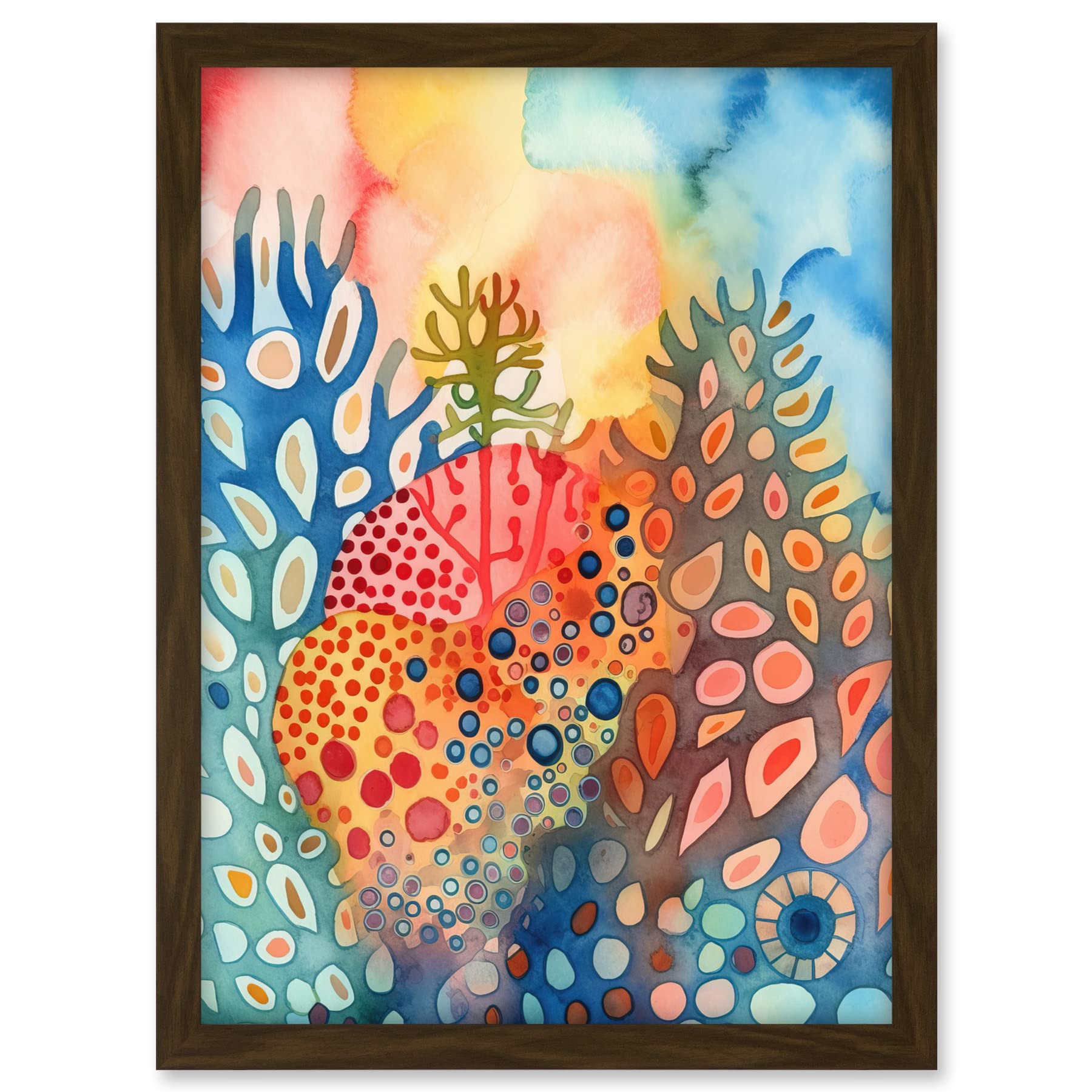 Artery8 Coral Reef Folk Art Watercolour Painting Artwork Framed A3 Wall Art Print