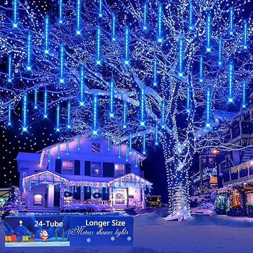 Aokudoni Decoraciones navideñas al aire libre 24 tubos luces de lluvia de meteoritos 576 LED nieve caída carámbano luces de Navidad al aire libre