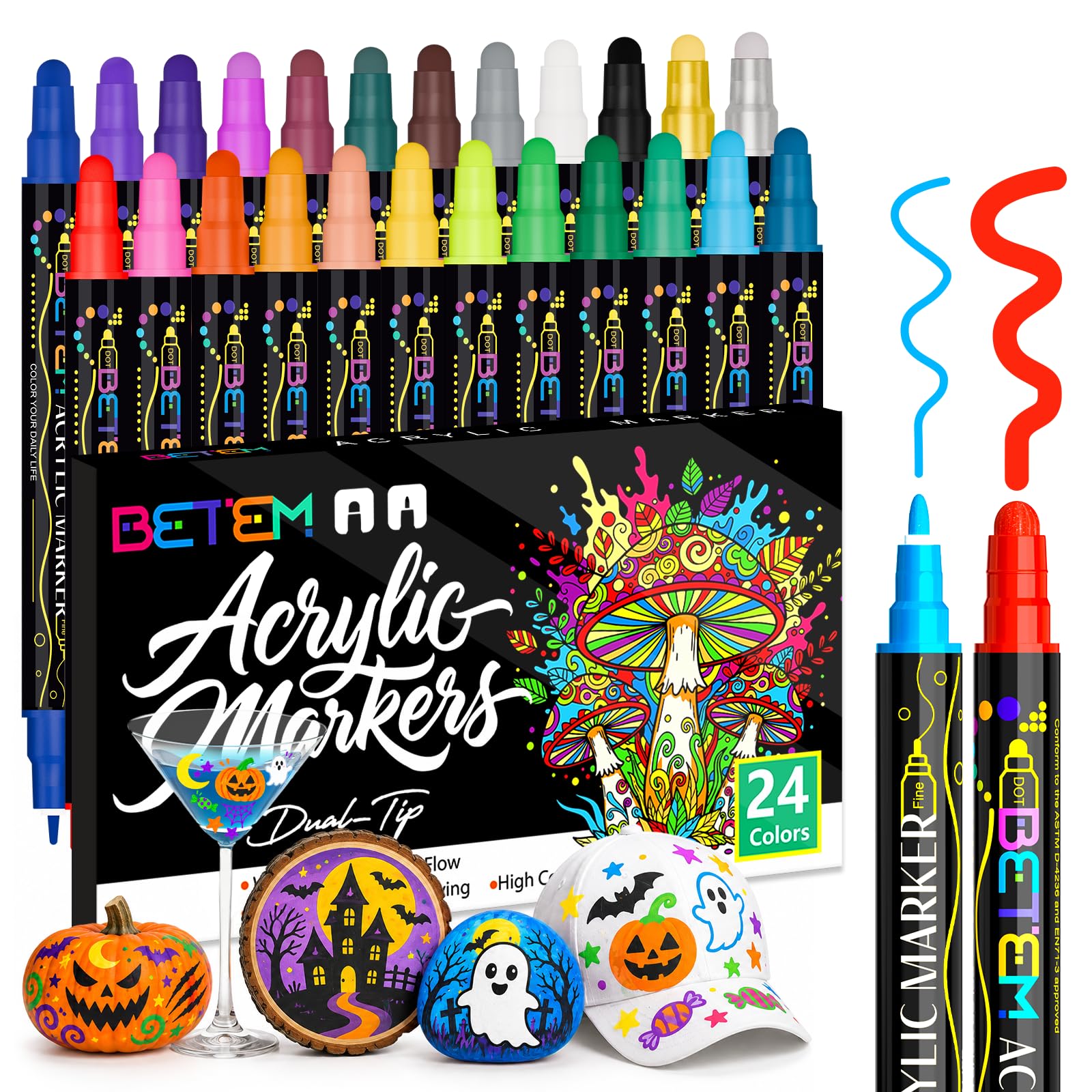 24 Colors Dual Tip Acrylic Paint Markers, Fabric Decorating Kits | Acrylic Paint Pens Art…
