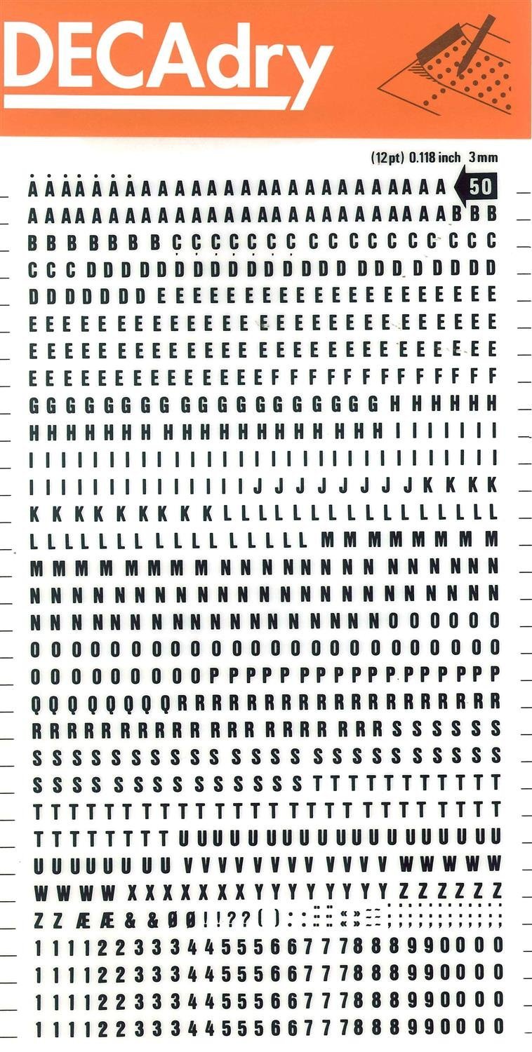 Letters & Figures Black Transfers 3mm - 1 Sheet, 3 mm
