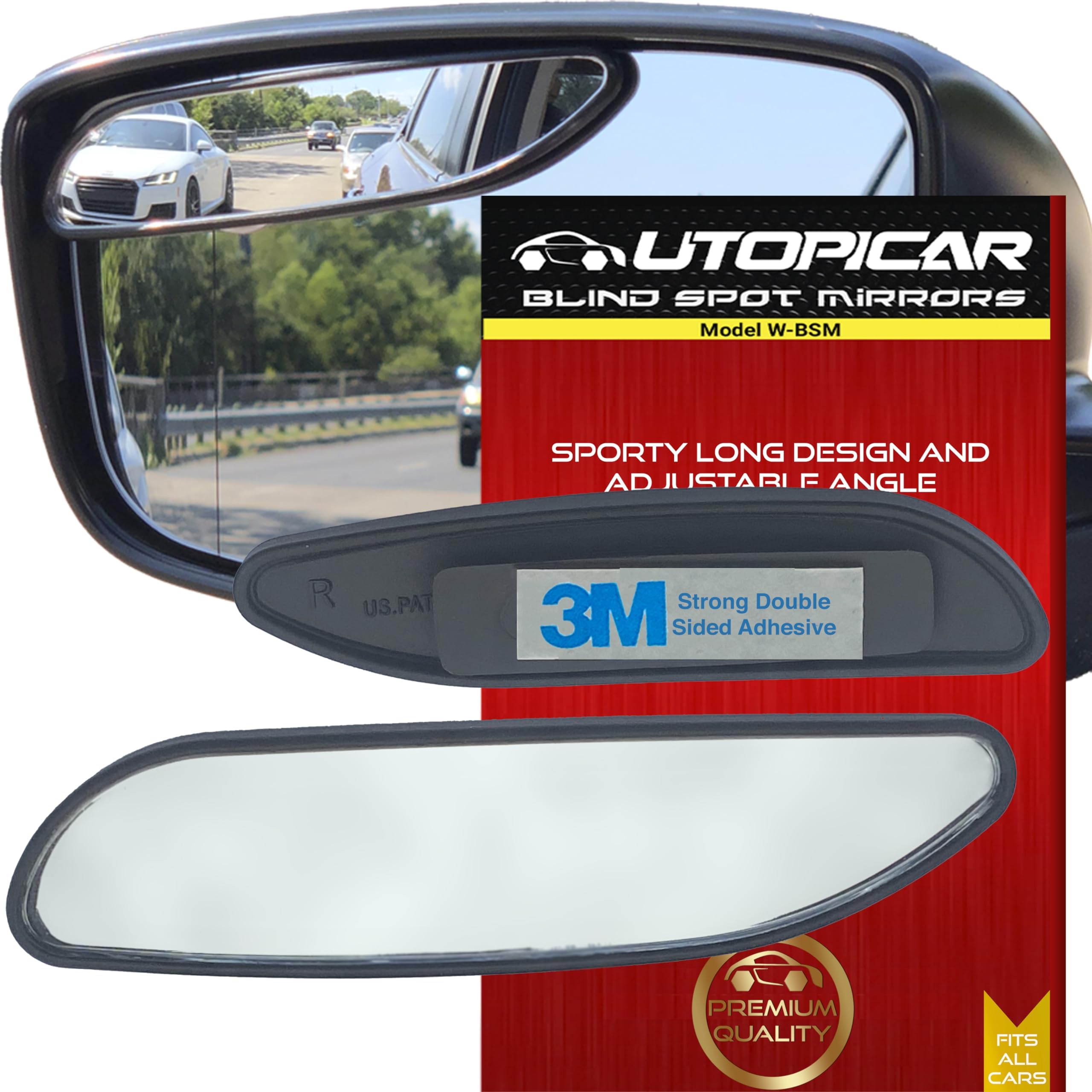 Utopicar Long Blind Spot Car Mirror Aesthetic Convex Mirrors - Side Mirror Engineered Design - Up & Down Adjustable - Blind Spot Rear View Mirrors for Car (2-Pack)