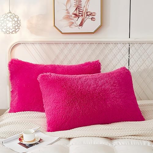 Miniatura 2 de Uhamho Juego de 2 fundas de almohada estándar de piel sintética, fundas de almohada tamaño Queen, fundas de terciopelo suave con cierre de