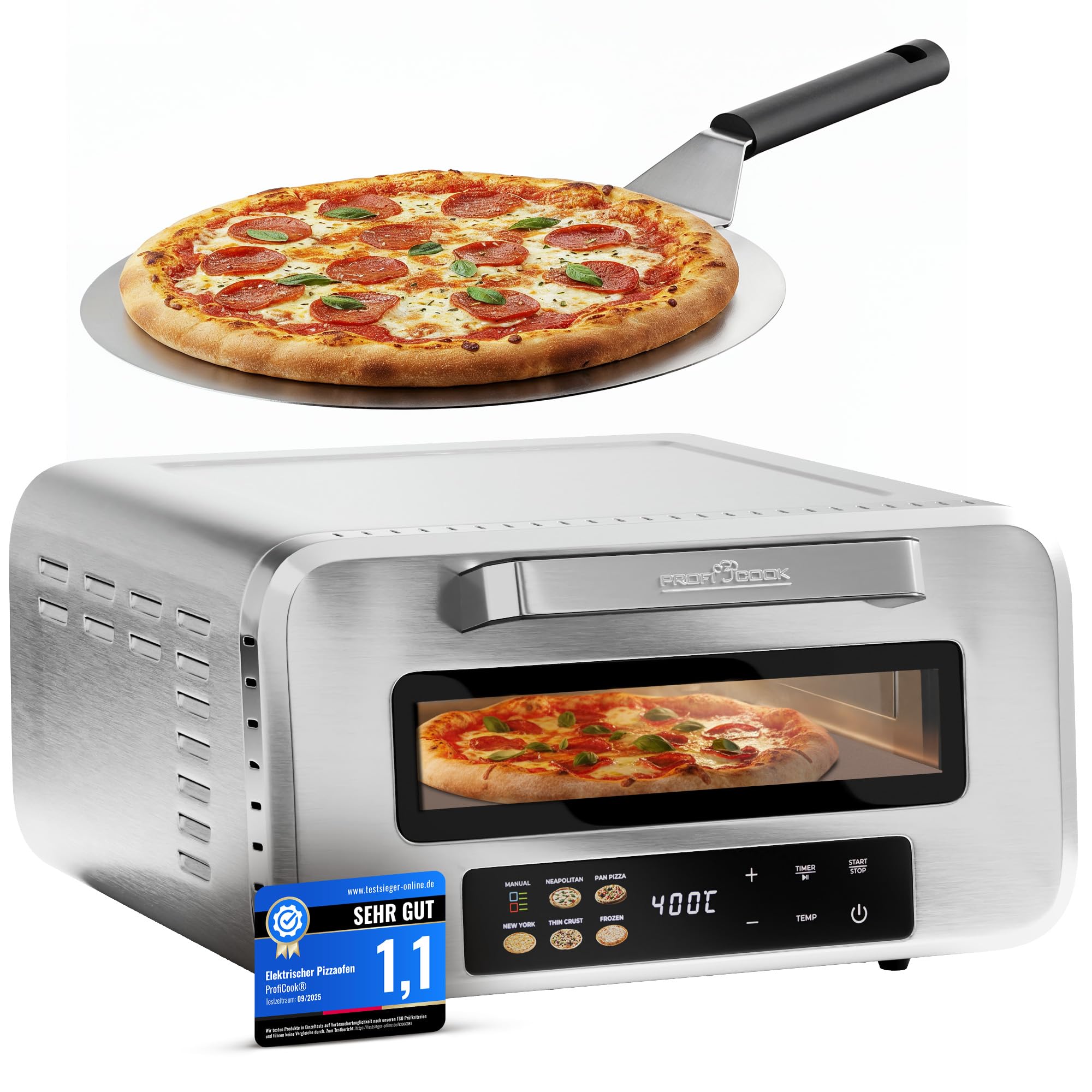 Four à pizza électrique ProfiCook | 400 °C | véritable pierre à pizza | pelle à pizza incluse | réglage variable du temps et de la température | four à pizza électrique | machine à pizza | PC PO 1323