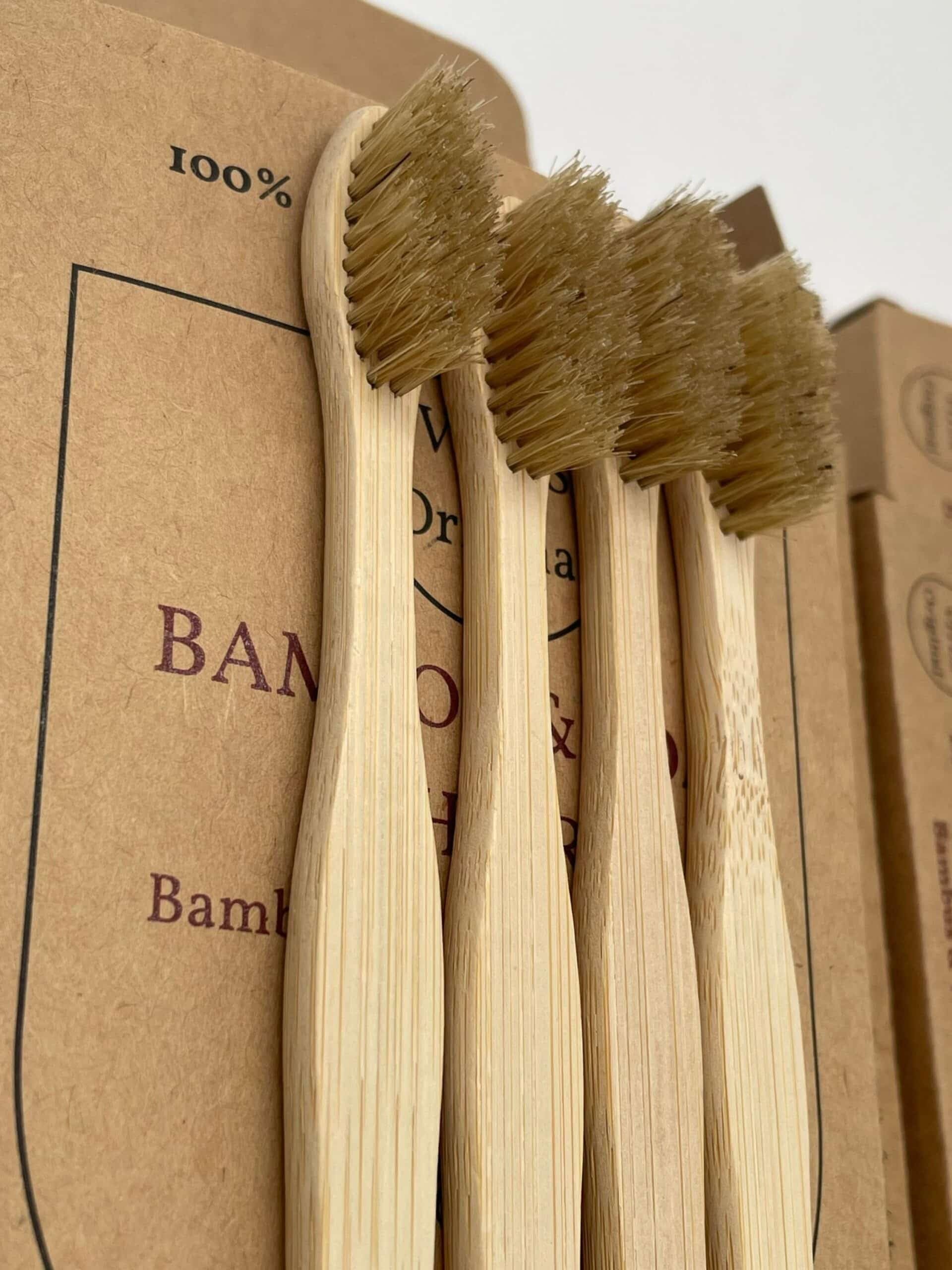 Spazzolini da denti in bambù senza plastica, con setole di maiale, confezione da 12