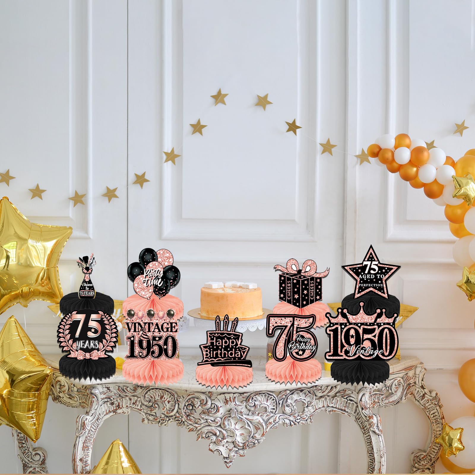 50th Birthday Decorations Happy 75th Birthday Rose Gold Table Honeycomb  Centerpieces 80th Birthday Decorations, image size:1600x1600