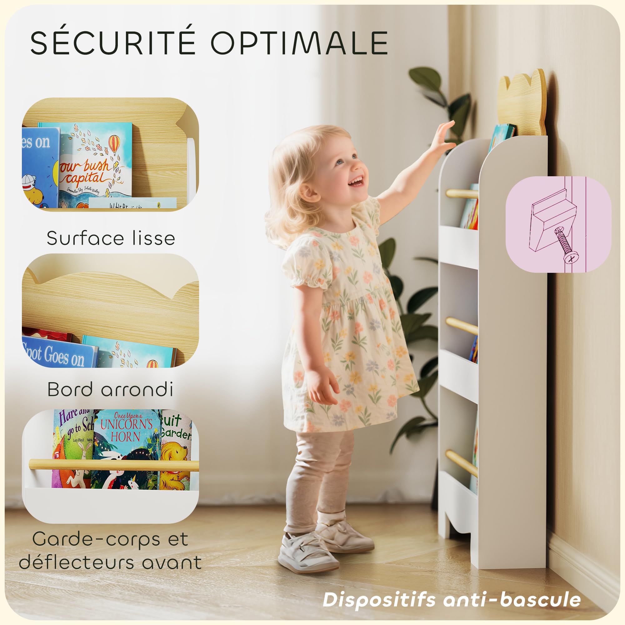 AIYAPLAY Libreria per bambini, libreria per bambini, 3 livelli, mobile portaoggetti a forma di orso, mensola per cameretta dei bambini, per sala giochi, cameretta dei bambini, legno naturale