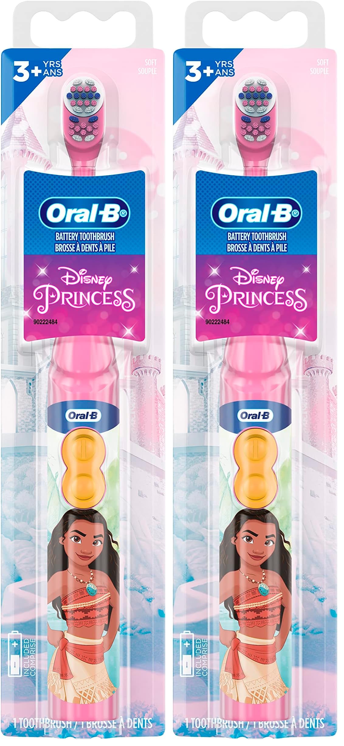 Kid's Battery Toothbrush | Disney Princess Characters | Soft Bristles | For Ages 3+ | Pack of 2
