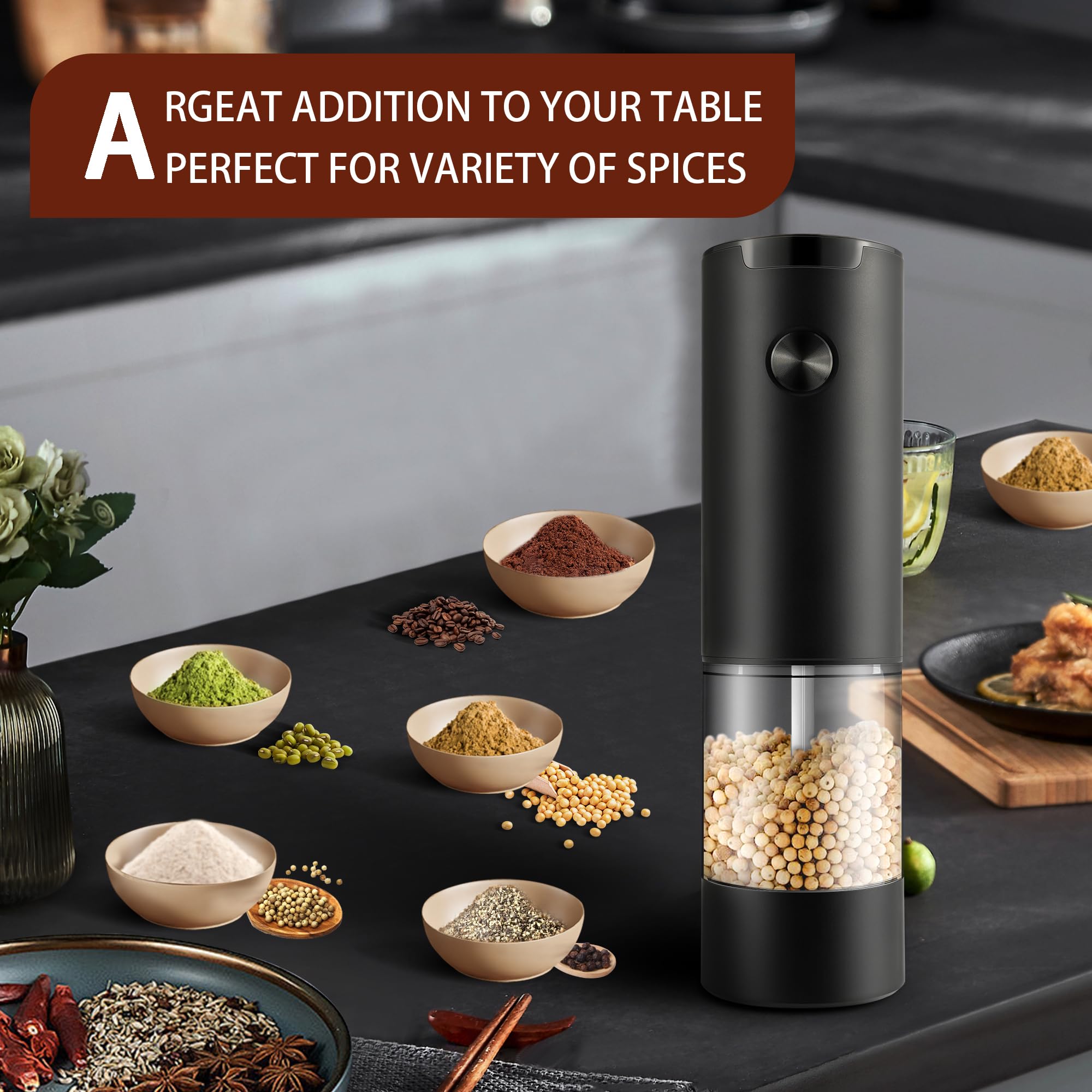 Set macina sale e pepe elettrico, macinapepe automatico, grana regolabile, luce a LED, comodo funzionamento con una sola mano, perfetto per cucina e barbecue, include saliera e pepe (confezione da 2