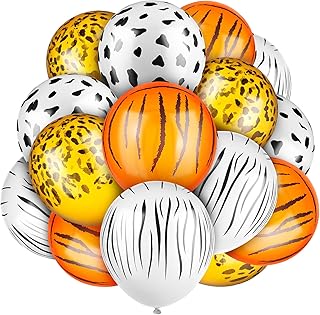 Skylety 24 Pieces Jungle Animal Print Balloons Jungle Safari Animal Balloons Tiger Leopard Cow Zebra Balloons for Jungle Safari Theme Party Decorations Jungle Birthday Party Decorations