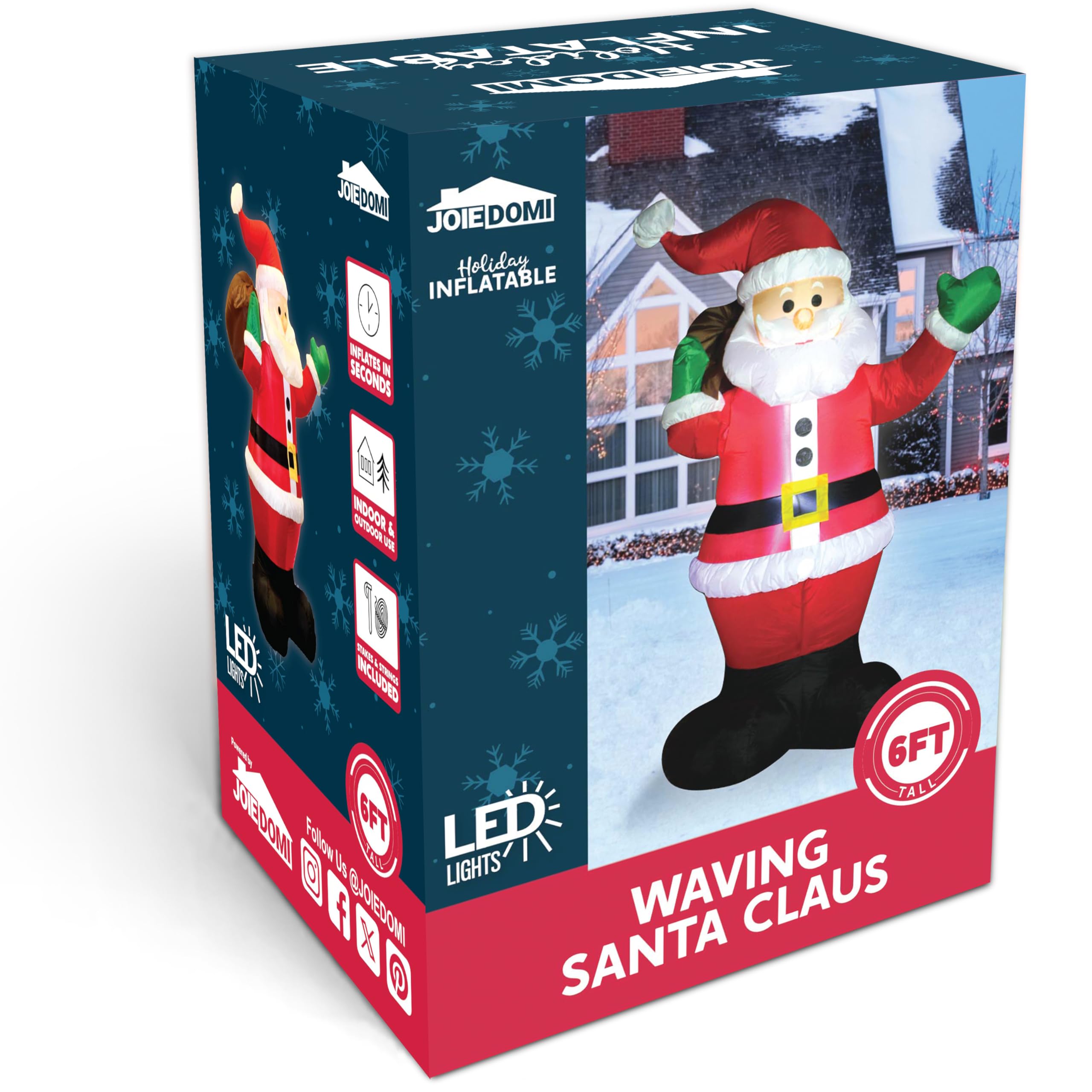 Joiedomi Père Noël gonflable de 1,8 m Sac cadeau de Noël géant gonflable à LED pour décoration de cour, intérieur ou extérieur