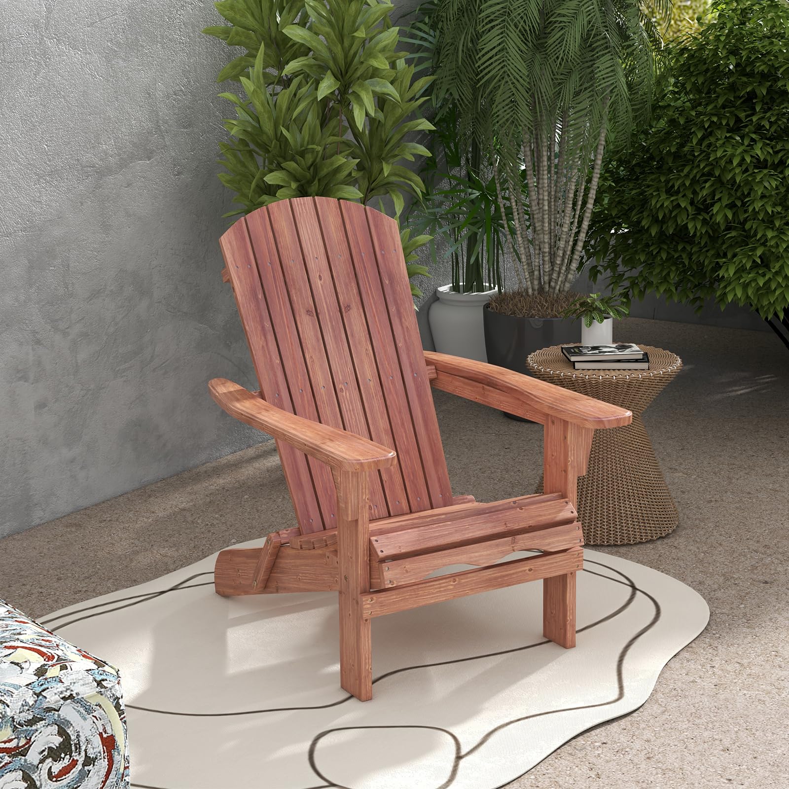 KOMFOTTEU Fauteuil Adirondack, Bois de Sapin, Chaise de Jardin Pliable, Charge de 180 kg, Design Ergonomique, Chaise de feu de Camp, Sièges en Terrasse avec Dossier et Accoudoirs (Lot de 1, Naturel)