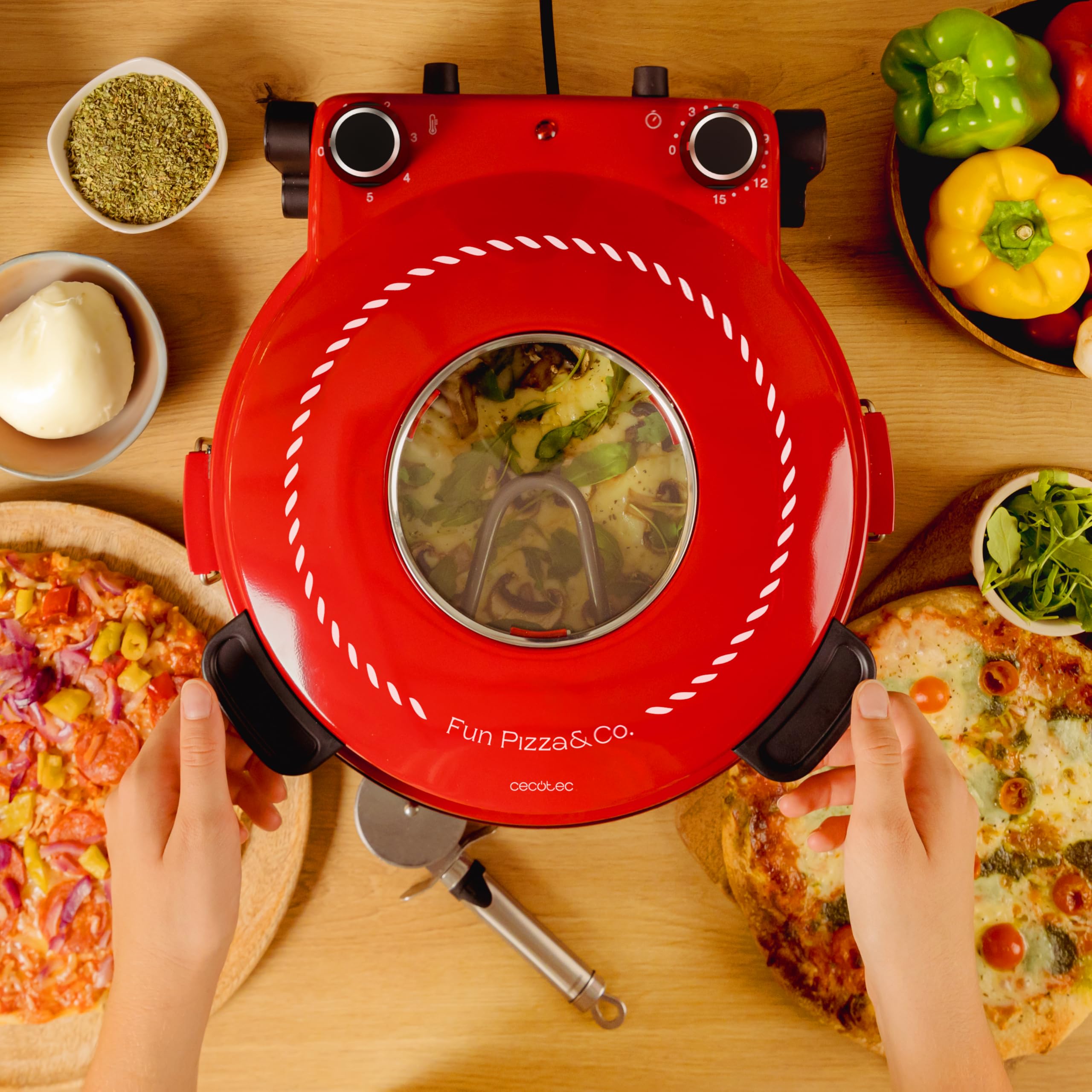 Cecotec Four Grill Électrique pour Pizza Pizza&Co Mamma Mía Window. 1200W, Température 400ºC, Minuterie 15, Thermostat, Cuisson sur Pierre, Résistances Supérieures et Inférieures avec Fenêtre