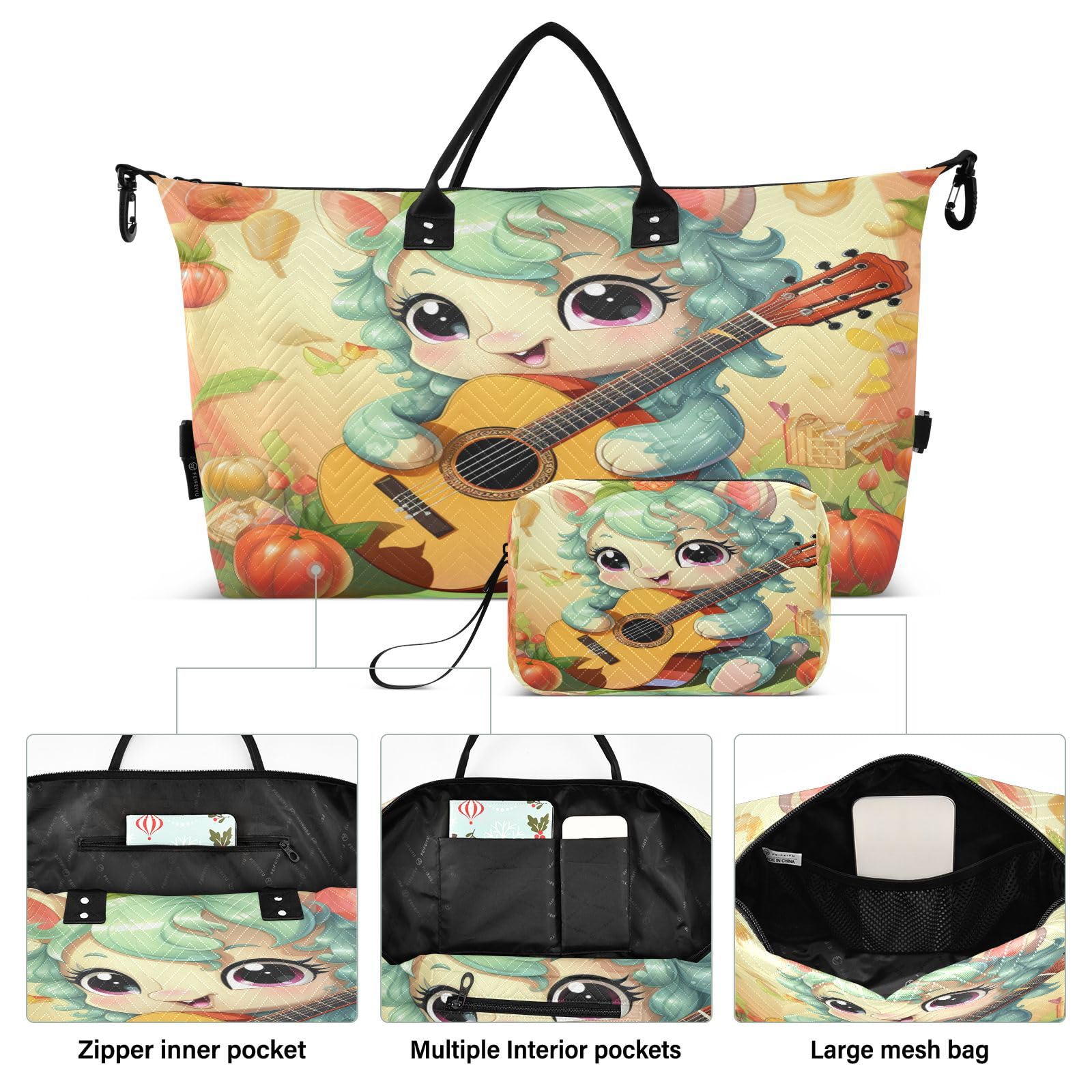 Cute Fruit Unicorn Sports Swim Gym Bag Weekender Duffel Travel Bags Handbag with Makeup Storage Bag for Girls Men
