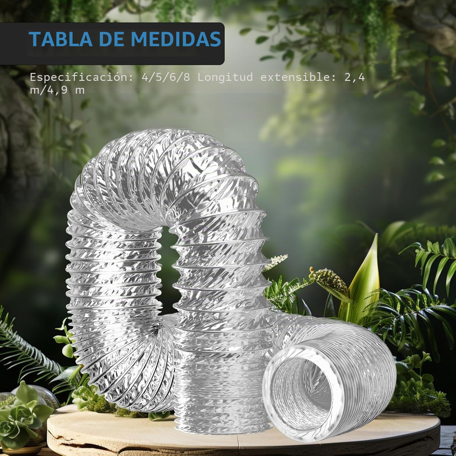 Hon&Guan Tubo flexible de aluminio de 200 mm Longitud 5 m, Manguera Flexible de Aluminio para Secadora, Campana Extractora, Ventilador de Tubos, Aire Acondicionado