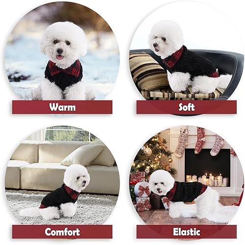 Miniatura 7 de WOYYHO Suéter para perro para el día de San Valentín para perros pequeños, suéteres clásicos con cuello de cuadros para perro con agujero para la
