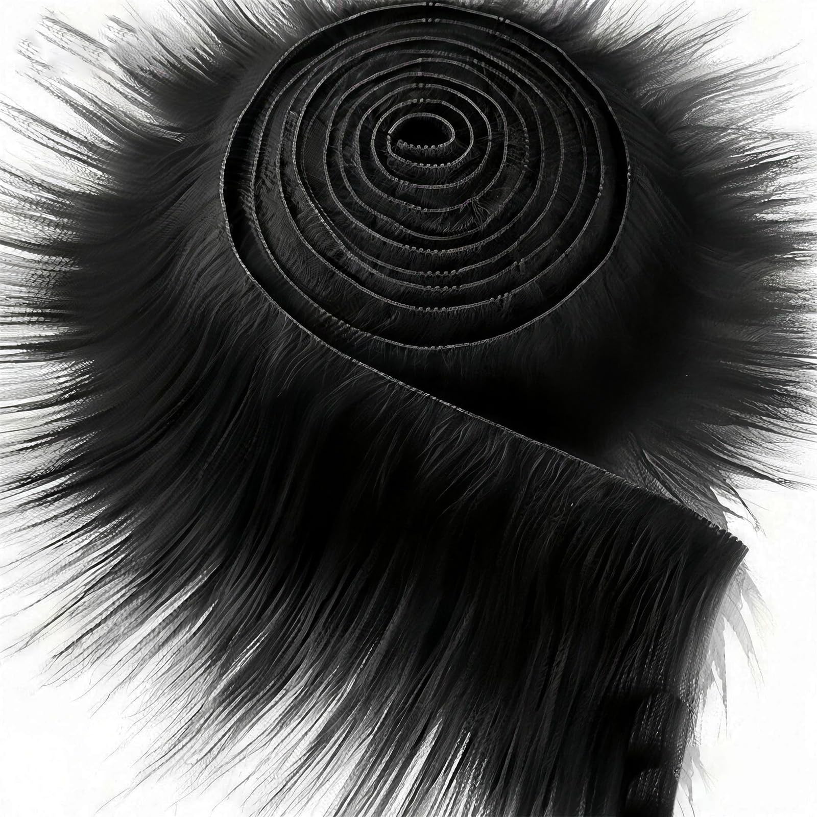 Black Faux Fur Fabric, 9x150cm Fluffy Fake Fur and Black Fur Trim Fabric, Shaggy Plush Faux Fur Fabric for Crafts, Cosplay Costume, Gnomes, Santa Claus Beard and DIY Home Decoration