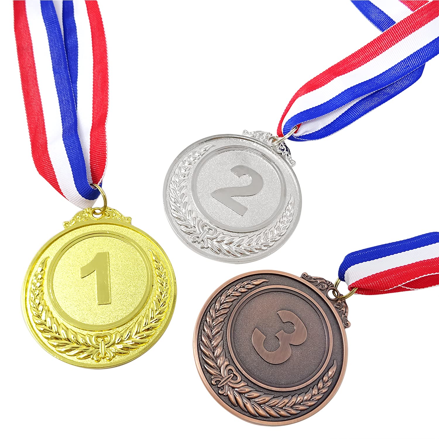 Honbay 3PCS Gold Silver Bronze Award Medals with Ribbon for Sports Competitions Spelling Bees and Party Favors (2.5 Inches)