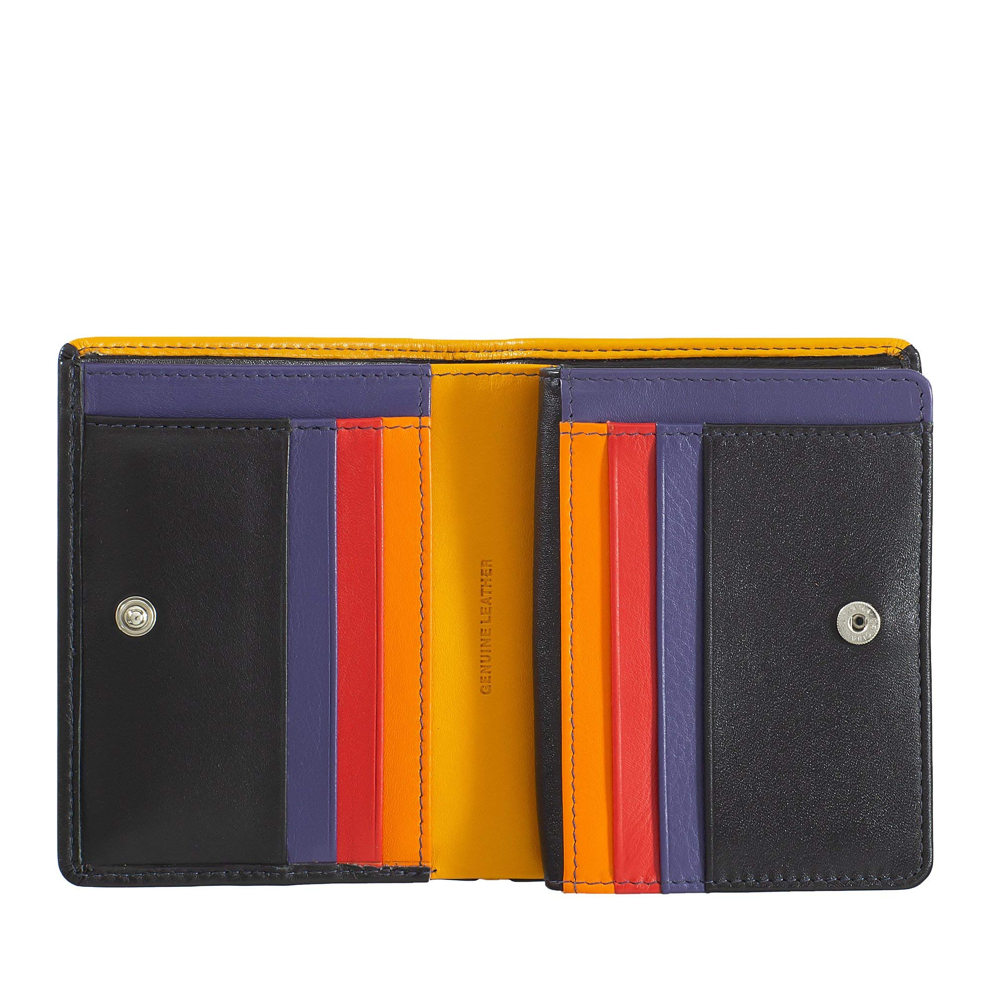 DUDU Portafoglio Donna Piccolo di Pelle Colorata Porta Carte e Tessere con Portamonete Zip e Bottone Nero