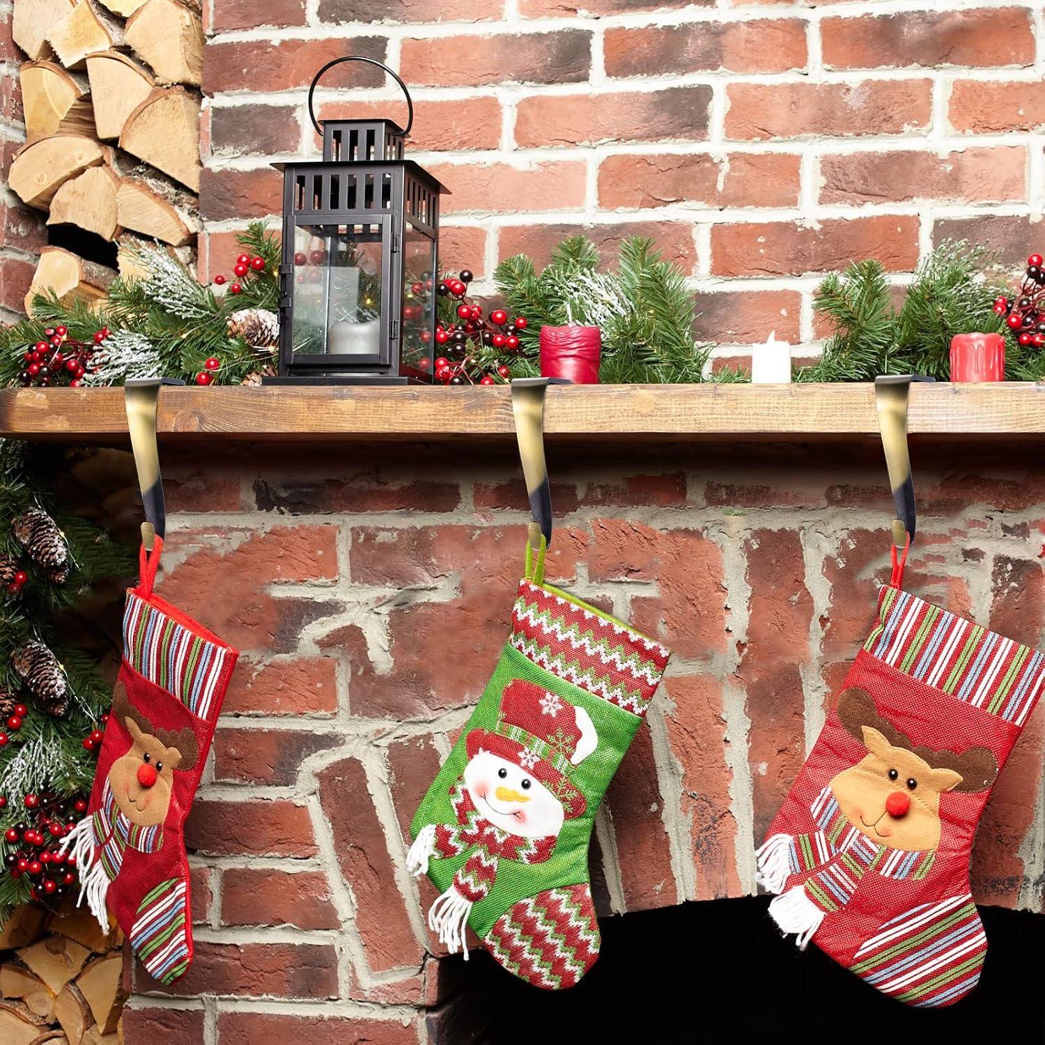 Ripeng 8 Pieces Christmas Stocking Holder Hooks Fireplace Mantel Hangers Metal Christmas Stocking Clips for Christmas Party Decorations (Antique Brass)