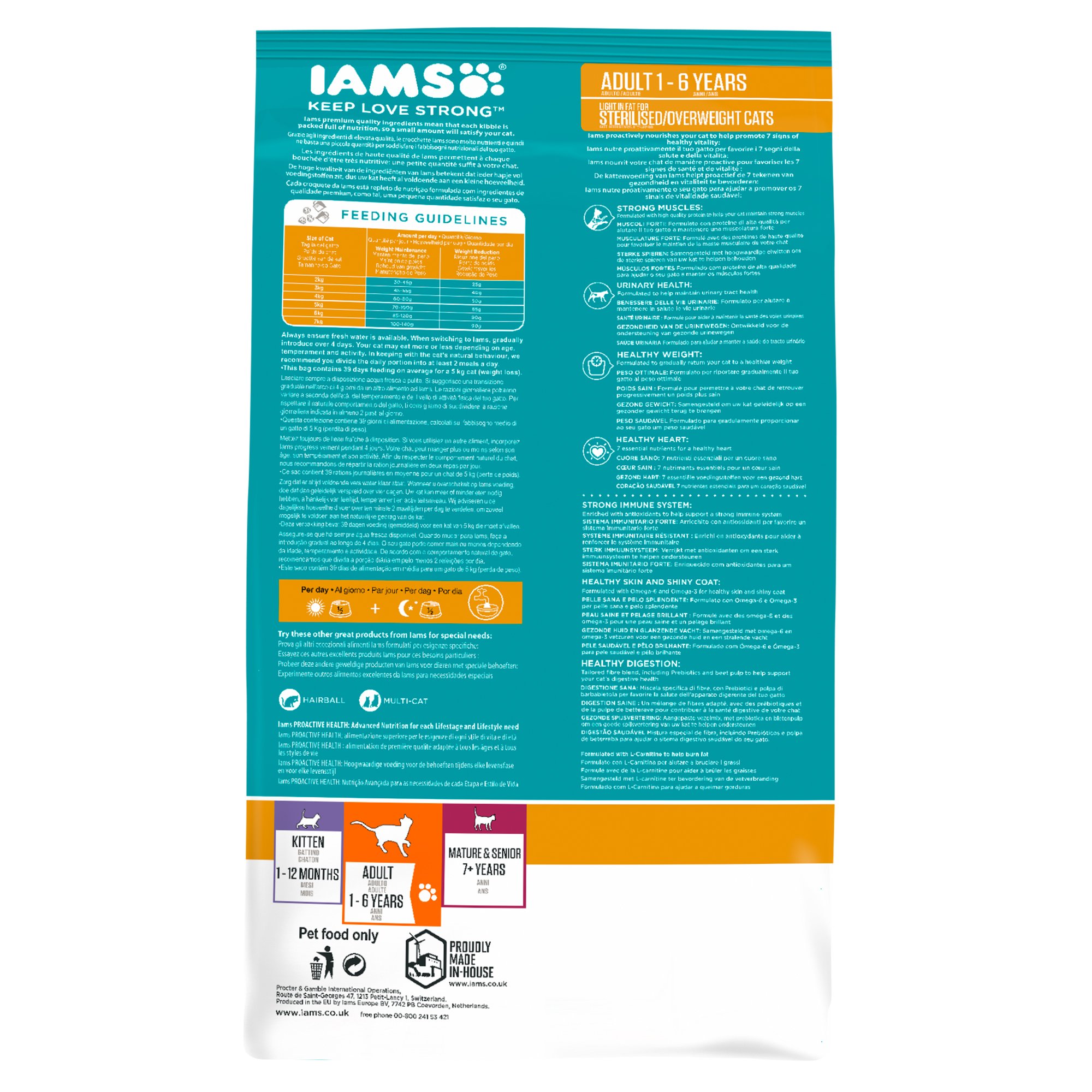 IAMS Proactive Health Croquettes complètes et équilibrées avec Poulet pour Chat stérilisé et surpoids 10 kg