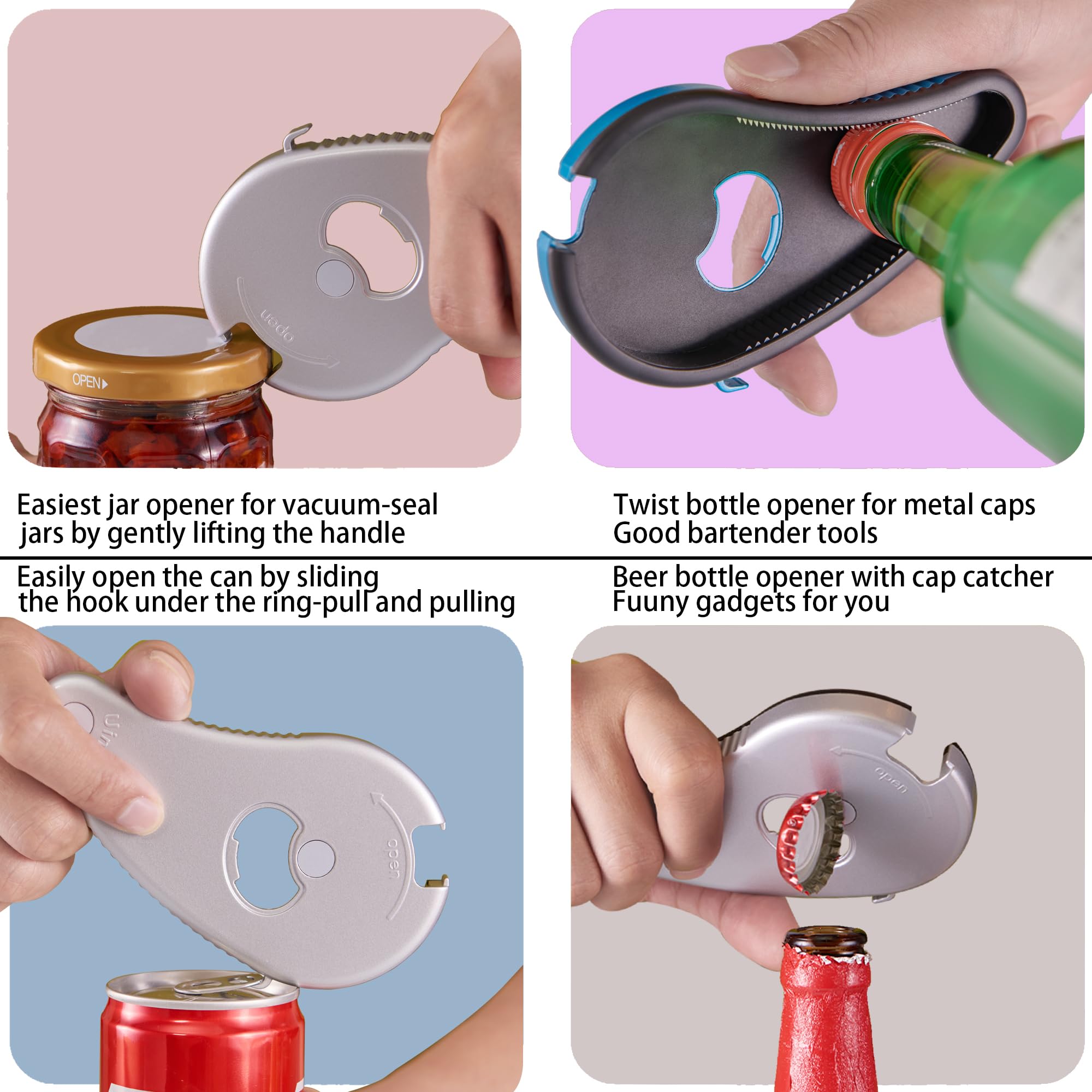 Apribottiglie Multiuso Magnetico - Apre Tappi A Vite E A Strappo, Per Barattoli, Birra, Lattine - Ideale Per Anziani E Mani Deboli