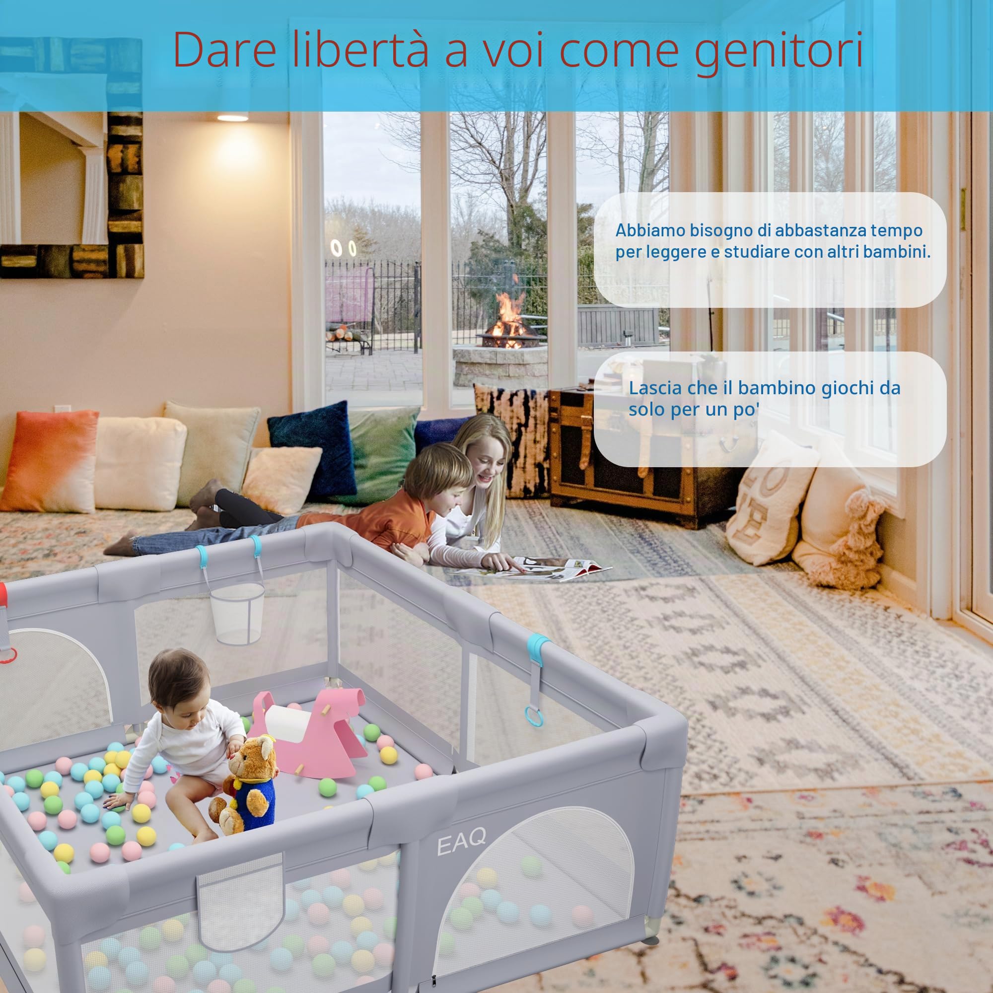 EAQ Box per bambino, interni ed esterni, centro attività con base antiscivolo, cortile di sicurezza morbido e trasparente, recinzione per bambino
