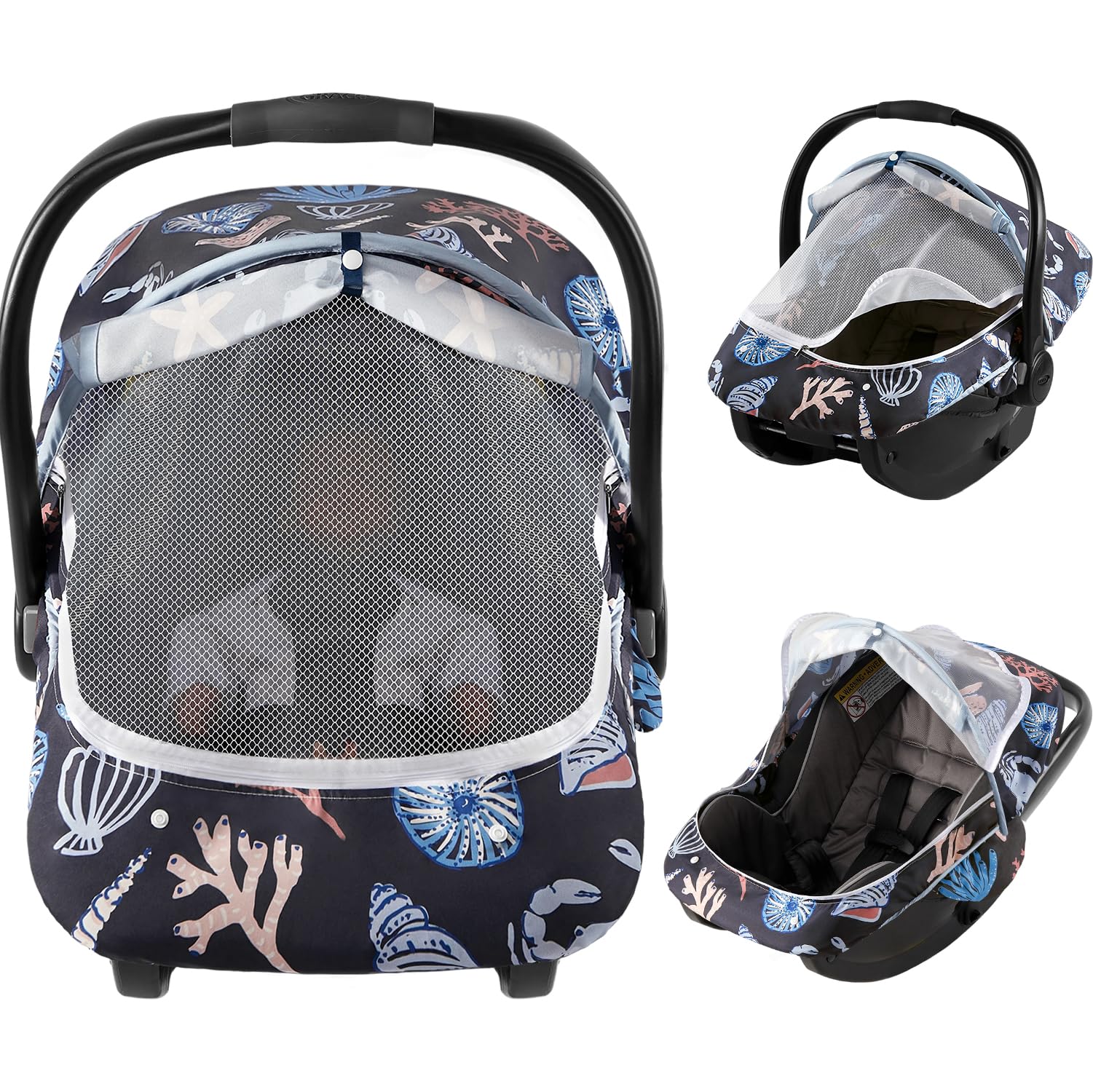 Baby Car Seat Cover, 2-in-1 Breathable Carseat Shade Protection & Mosquito Net, Dustproof Privacy Lightweight Canopy Covers for Infant Unisex,