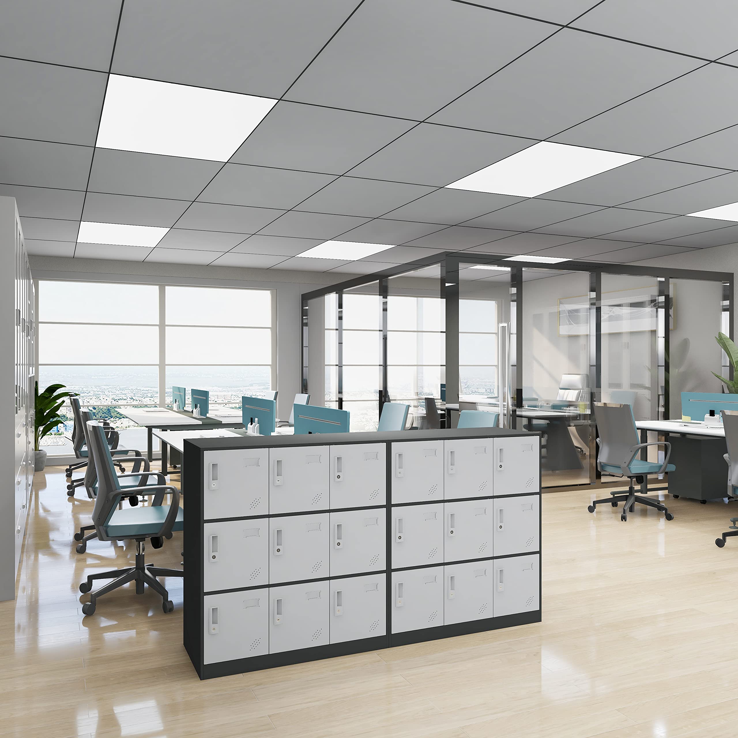 LINGZOE 9 Door Metal Storage Locker Cabinet for Employees?Steel Cabinet to Storage Toys, Shoes and Clothes?Locker Organizer for Gym Office Bedroom (Grey&White)