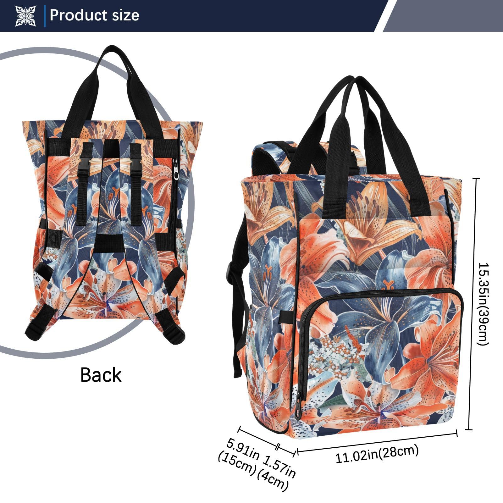 Duże torby na pieluchy unisex do podróży styl boho kwiat kwiatowy