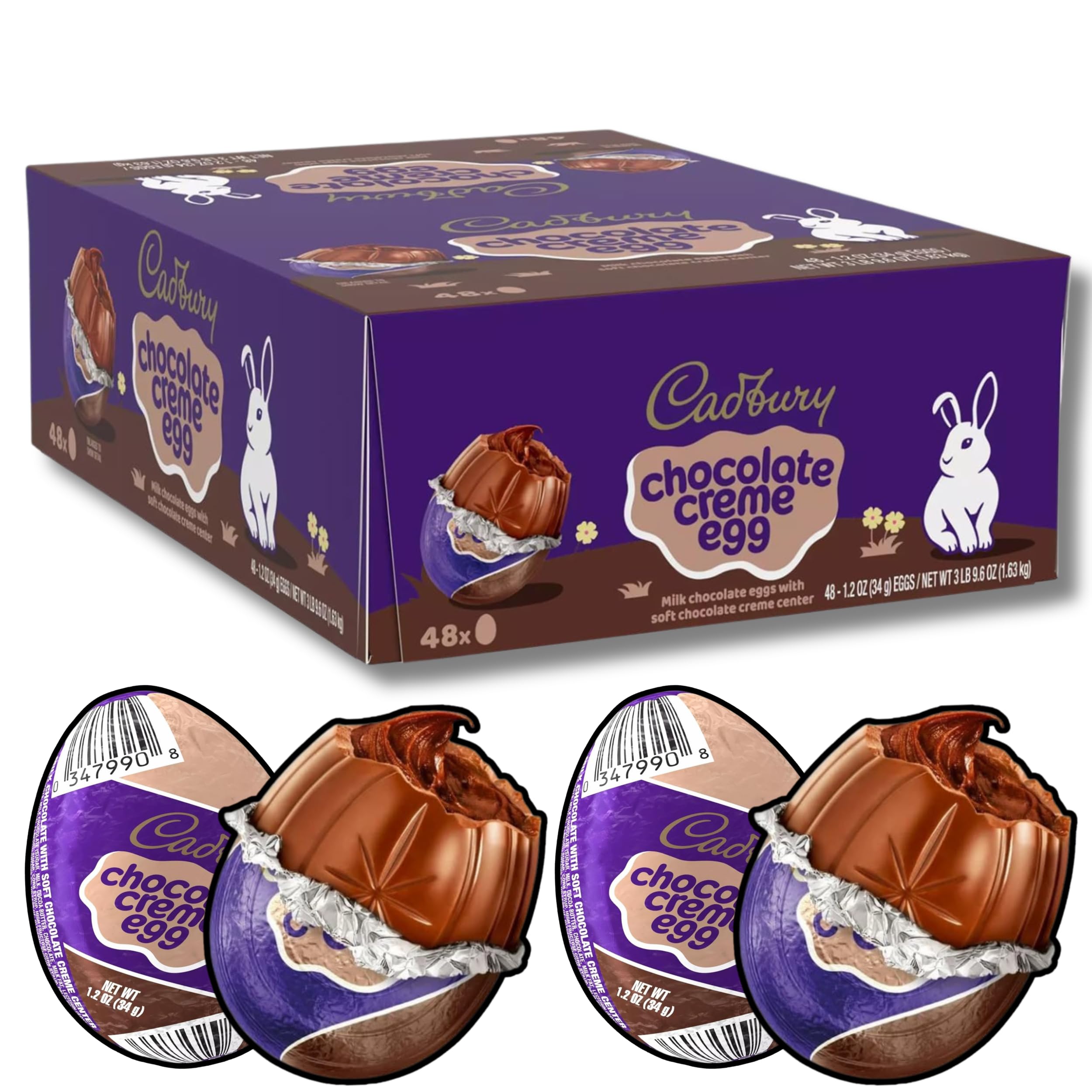 Cadbry Chocolate Creme Eggs 1.2oz 48 Count Easter Candy - MilkChocolate With Soft Chocolate Creme Center, For Egg Hubt, Basket Stuffers & Treats