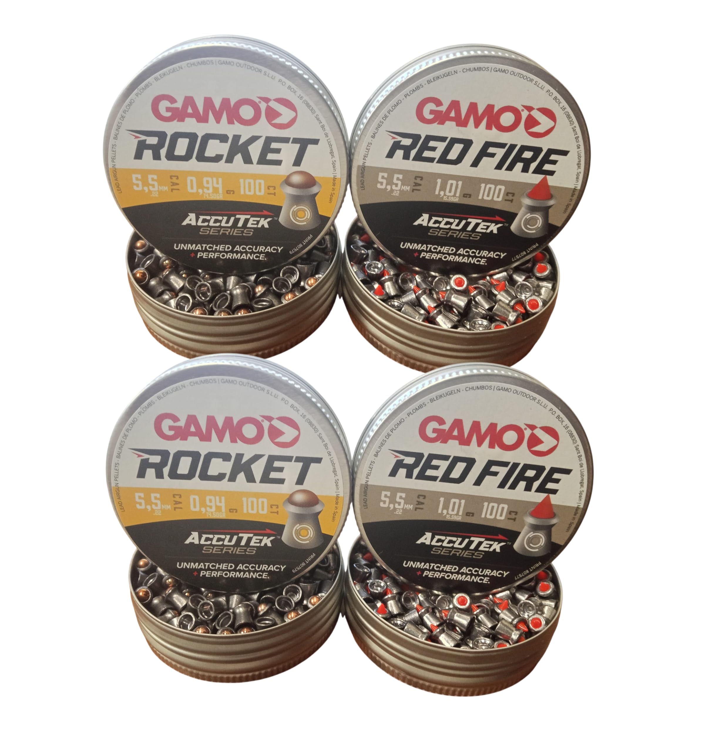 Super Pack Proyectiles de Alta Precisión 5.5mm (.22) – Combo Doble AccuTek Series: 200 Rocket Punta Reforzada + 200 Red Fire Punta Simétrica | 400 Unidades Especial Entrenamiento