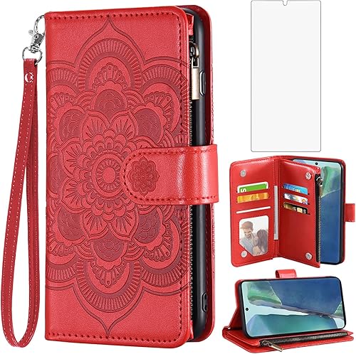 Asuwish Funda de teléfono para Samsung Galaxy Note 20 5G con protector de pantalla de vidrio templado y soporte de tarjeta de crédito con tapa de