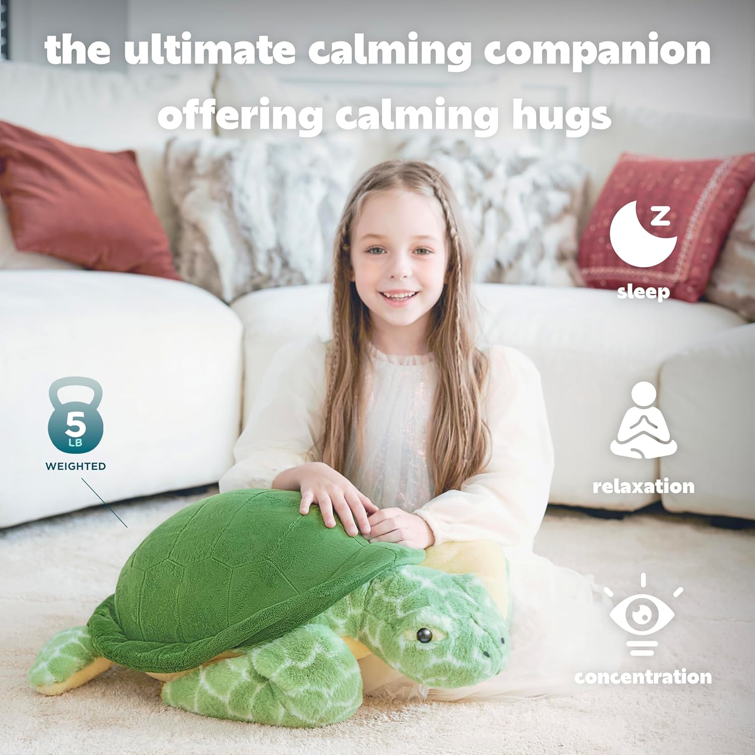 IKASA 5 lbs Weighted Stuffed Animal Sea Turtle Plush Toy,24 inches Giant Large Big Jumbo Soft Toys, Huge Size Cute Fluffy Heavy Fat Oversized Plushie,Gifts for Kids Girls Boys