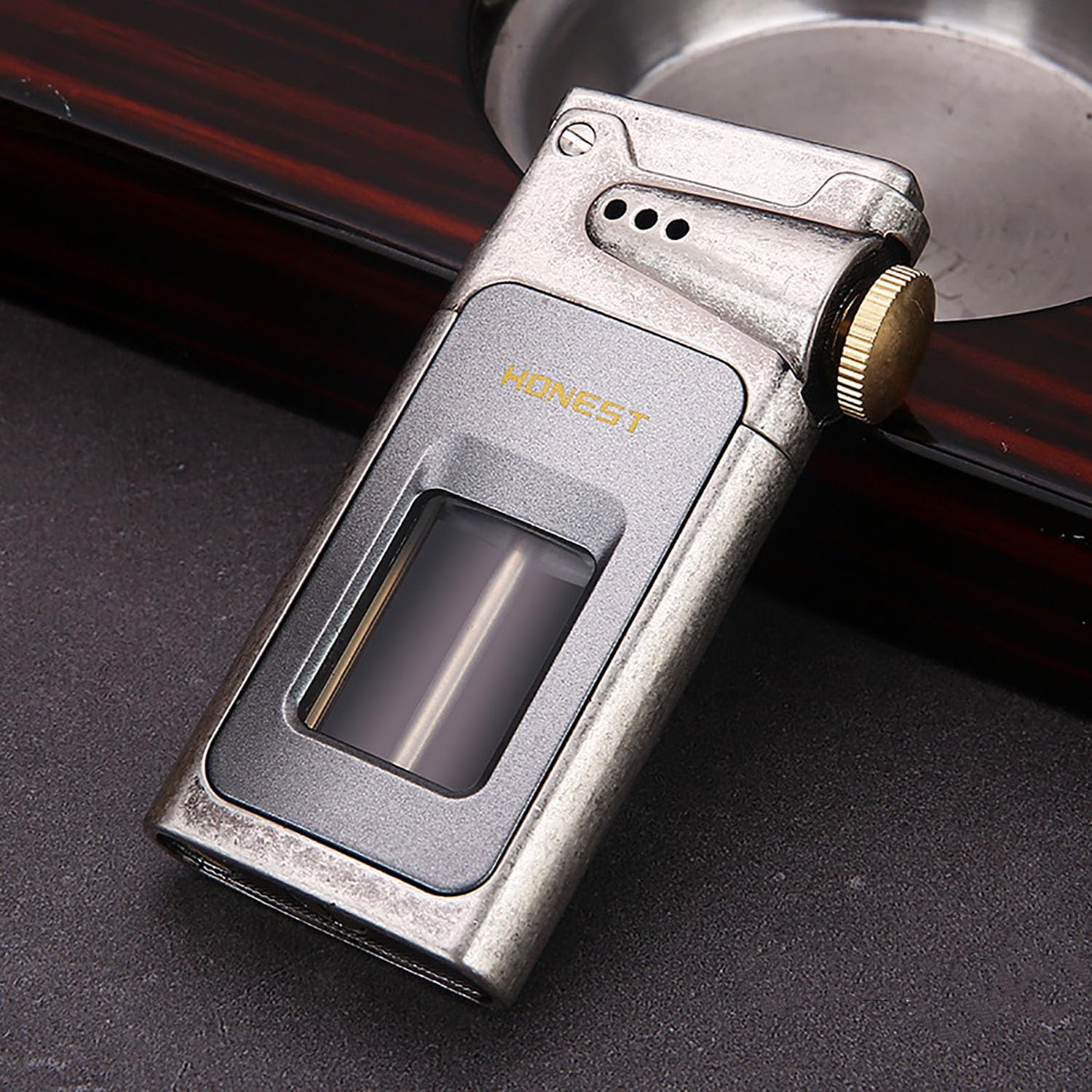 Briquet Antique Vintage Réservoir D'huile Transparent Grande Capacité Flamme Douce Coupe-Vent Briquet Robuste pour Collection