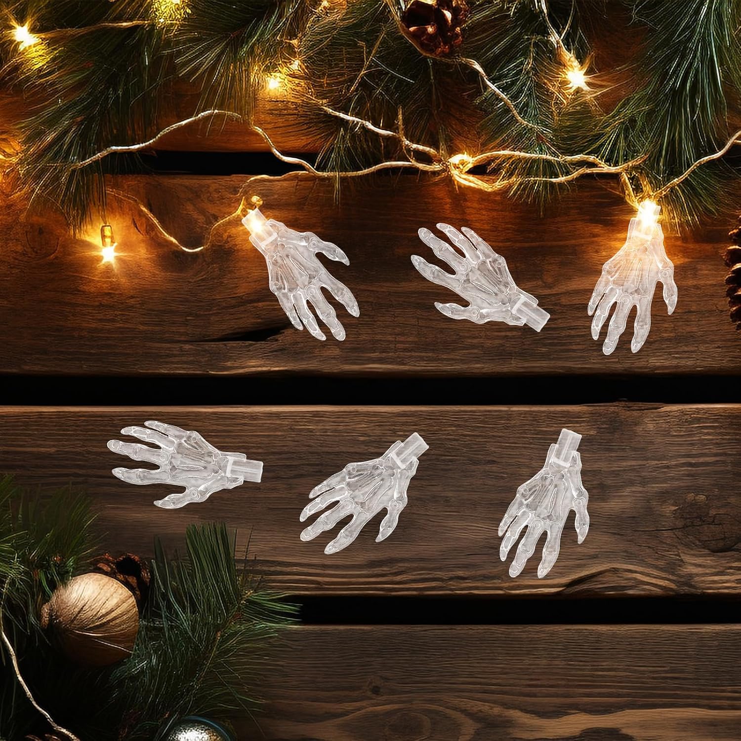 100pcs Clear Plastic Skeleton Hand Light Bulb Covers for 5mm String Lights, Outdoor Indoor Halloween Yard Party Decoration