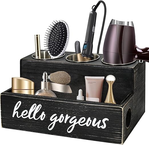 Unistyle Hair Blow Dryer/Curling Iron Holder, Countertop, Hair Tools & Styling Supplies Organizer Flat for Bathroom Counter for Accessories, Makeup, Toiletries Storage, Black