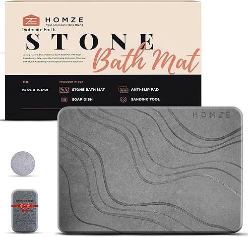 HOMZE Tapete de baño de piedra grande, natural súper absorbente, de tierra de diatomeas, tapete de baño de lujo de secado rápido, innovador tapete