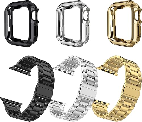 Miniatura 2 de MRYUESG Paquete de 3 correas diseñadas para Apple Watch, correa de pulsera para i-Watch Series 9 8 7 6 5 4 3 2 1 SE, cadena de metal de acero