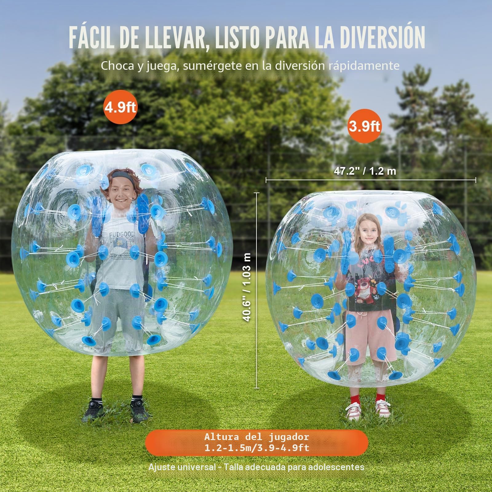 VEVOR Balón Inflable de 1 Pieza de 1,2 m x 1,03 m, Bola de colisión Humana, de PVC, para Actividades al Aire Libre, Transparente y Azul