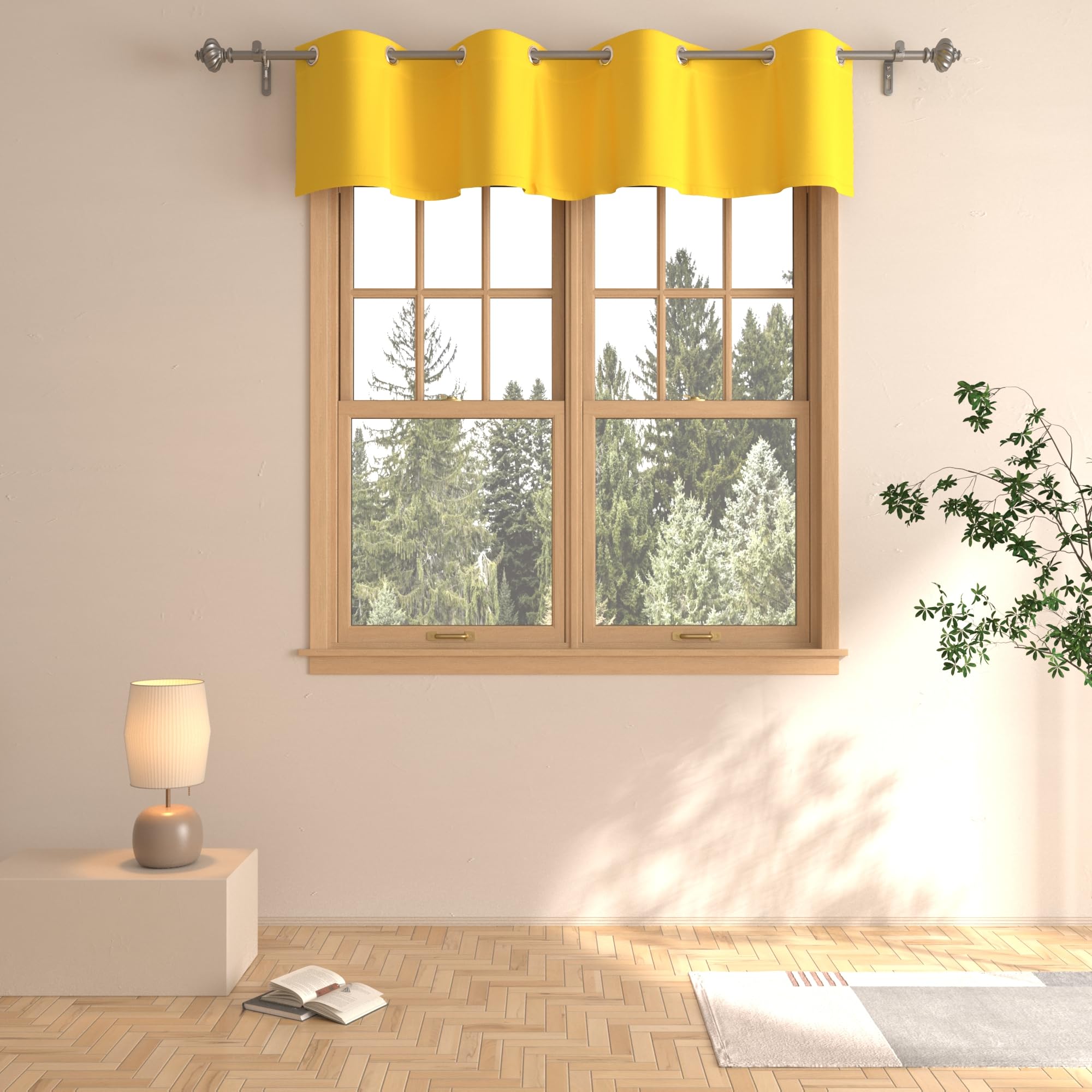 UPOPO Yellow Valance Curtain Toppers 16 inches Long Kitchen Living Room Darkening Grommet Top Triple Weave Bathroom Window Short Small Mini Curtain
