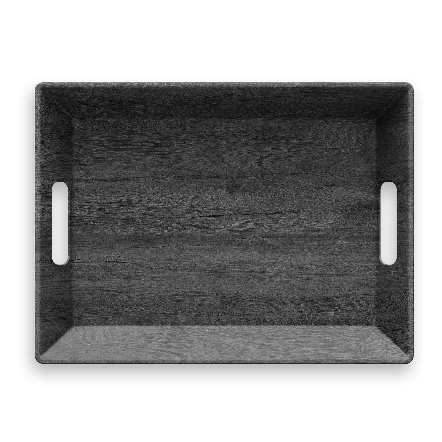 TarHongFaux Real Blackened Wood Melamine Handled Serving Tray