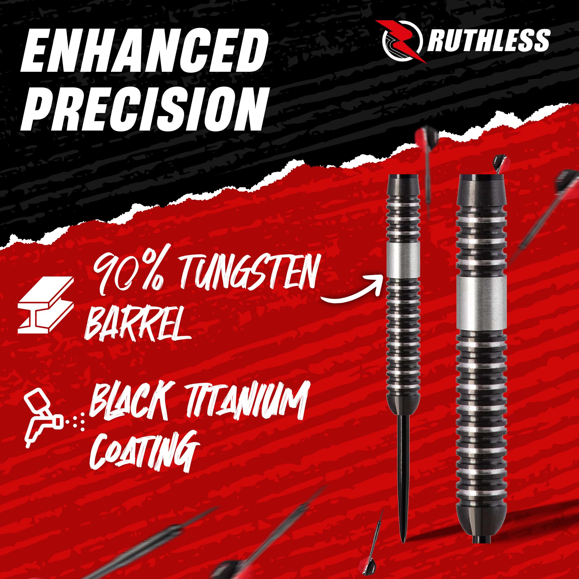 RUTHLESS Night Hawk Professional Tungsten Steeltip Darts Set in 23g and 25g, with Flights and Stems Shafts (25g) - Image 3