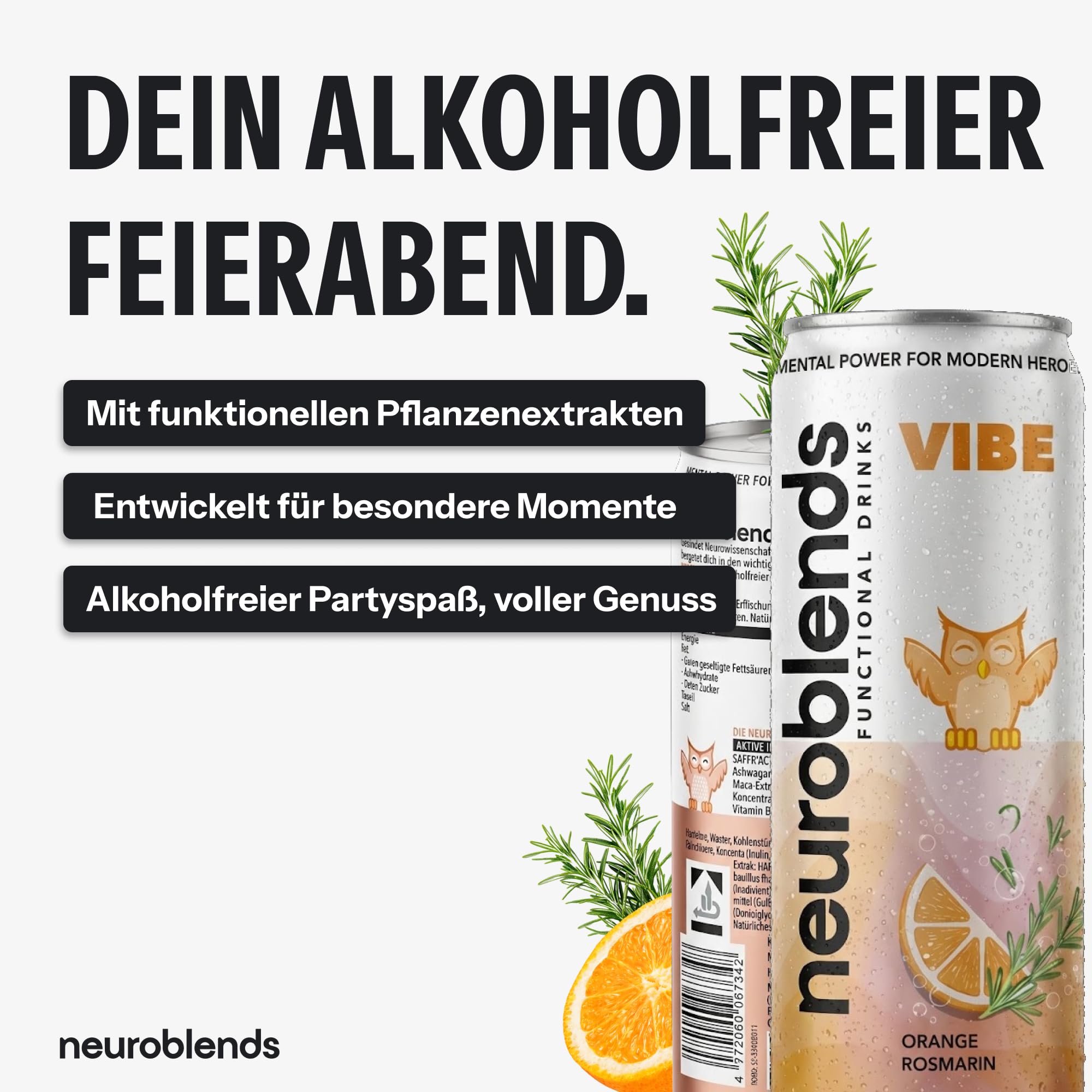 Neuroblends VIBE | Alkoholfreier Aperitif | Zero Zucker | 24x330ml | 0% Alkohol & 0 Kalorien | Party Drink ohne Kater | Alkoholfreier Cocktail in Dosen